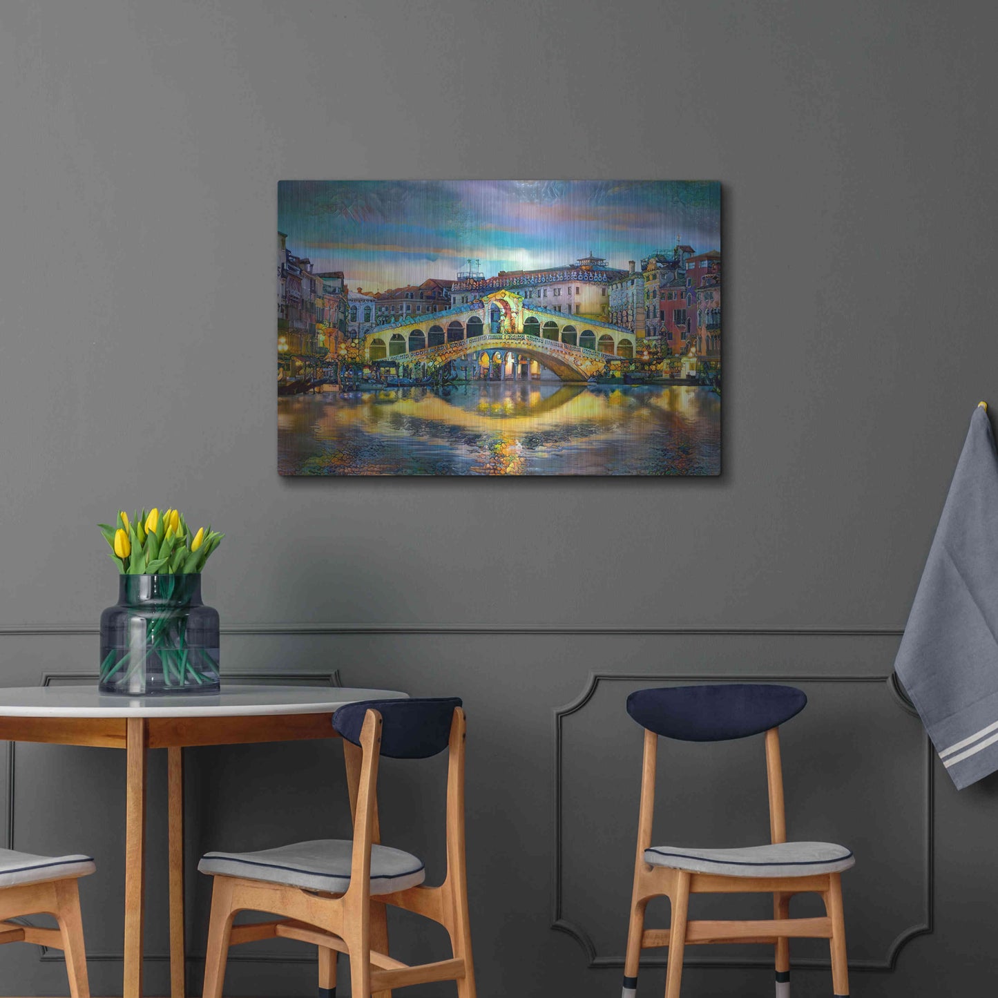 Luxe Metal Art 'Venice Italy Rialto Bridge at night' by Pedro Gavidia, Metal Wall Art,36x24