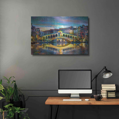 Luxe Metal Art 'Venice Italy Rialto Bridge at night' by Pedro Gavidia, Metal Wall Art,36x24