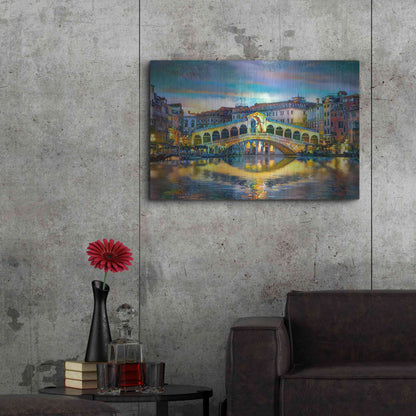 Luxe Metal Art 'Venice Italy Rialto Bridge at night' by Pedro Gavidia, Metal Wall Art,36x24