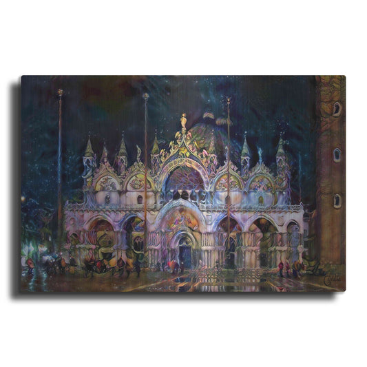 Luxe Metal Art 'Venice Italy Patriarchal Cathedral Basilica of Saint Mark at Night' by Pedro Gavidia, Metal Wall Art