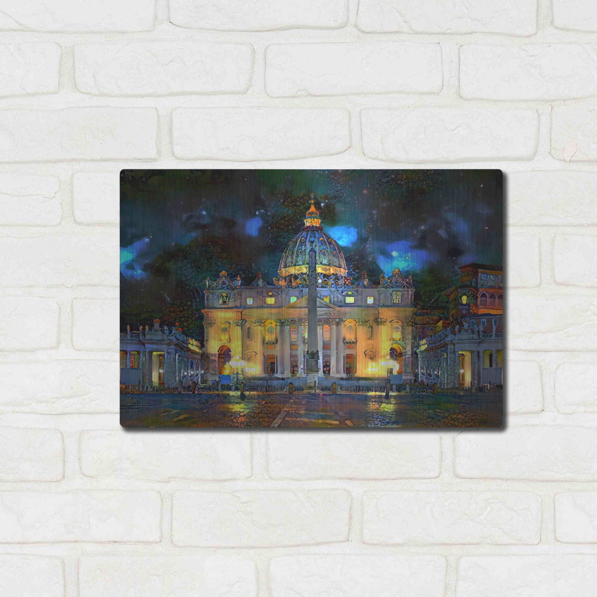 Luxe Metal Art 'Vatican City Saint Peter Basilica at night' by Pedro Gavidia, Metal Wall Art,16x12