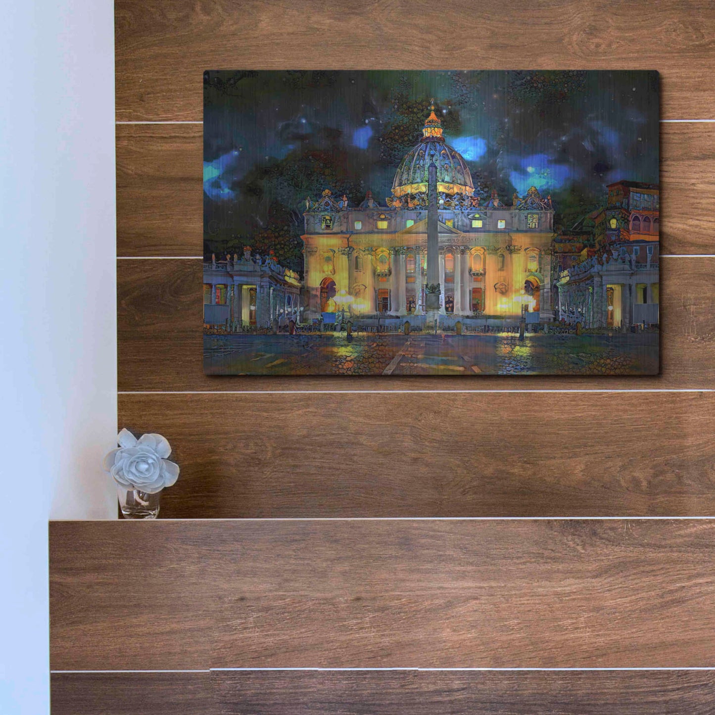 Luxe Metal Art 'Vatican City Saint Peter Basilica at night' by Pedro Gavidia, Metal Wall Art,16x12