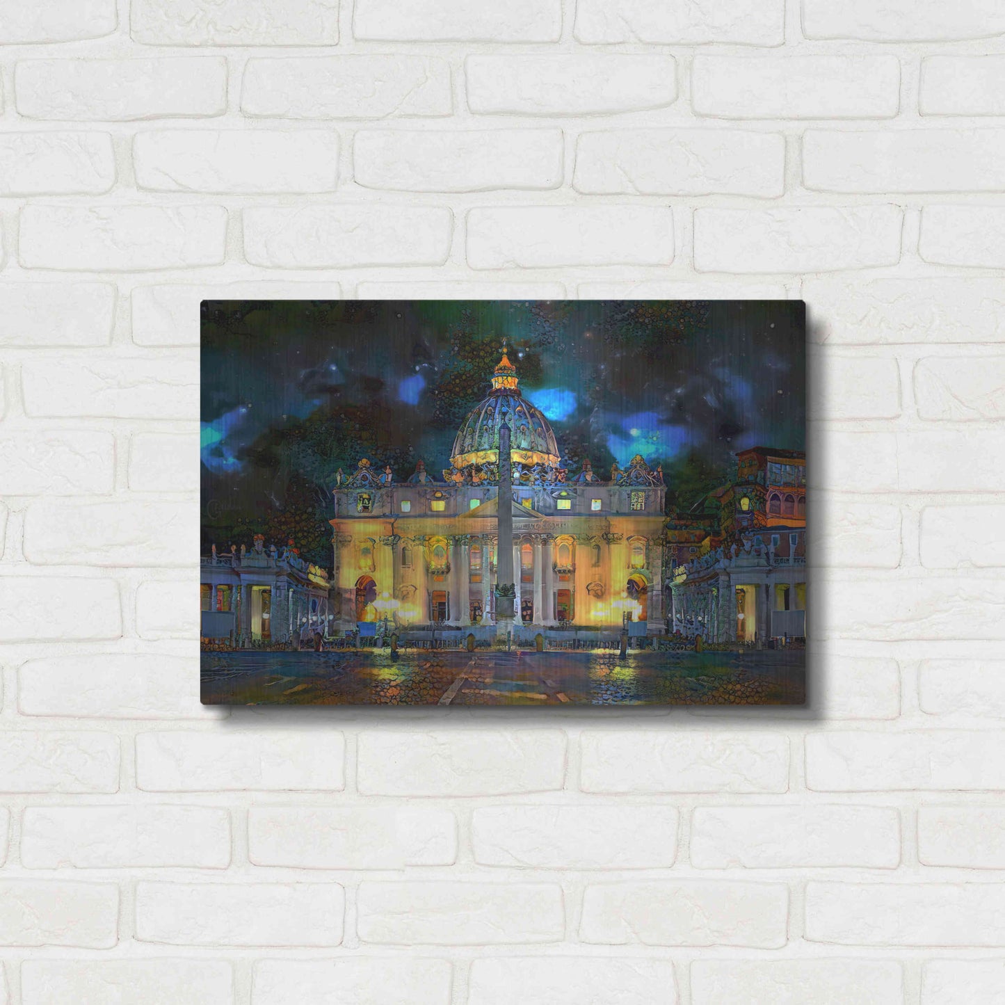 Luxe Metal Art 'Vatican City Saint Peter Basilica at night' by Pedro Gavidia, Metal Wall Art,24x16