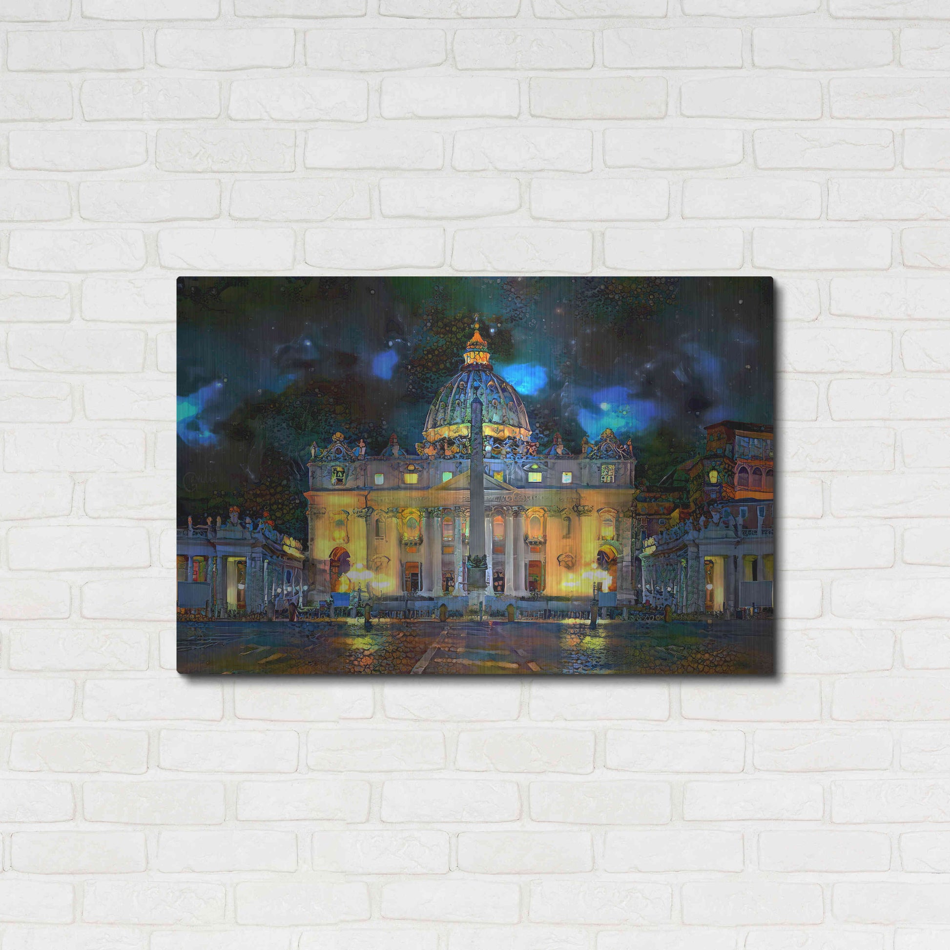 Luxe Metal Art 'Vatican City Saint Peter Basilica at night' by Pedro Gavidia, Metal Wall Art,36x24