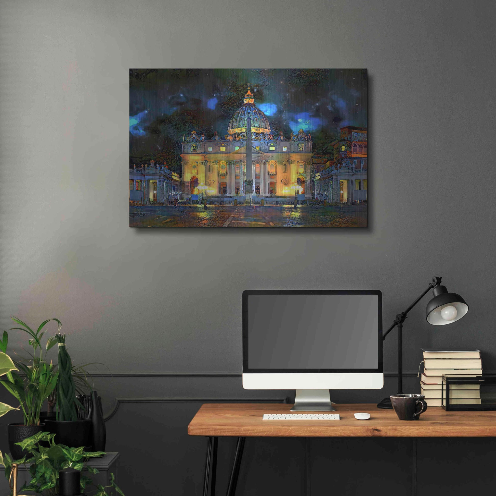 Luxe Metal Art 'Vatican City Saint Peter Basilica at night' by Pedro Gavidia, Metal Wall Art,36x24