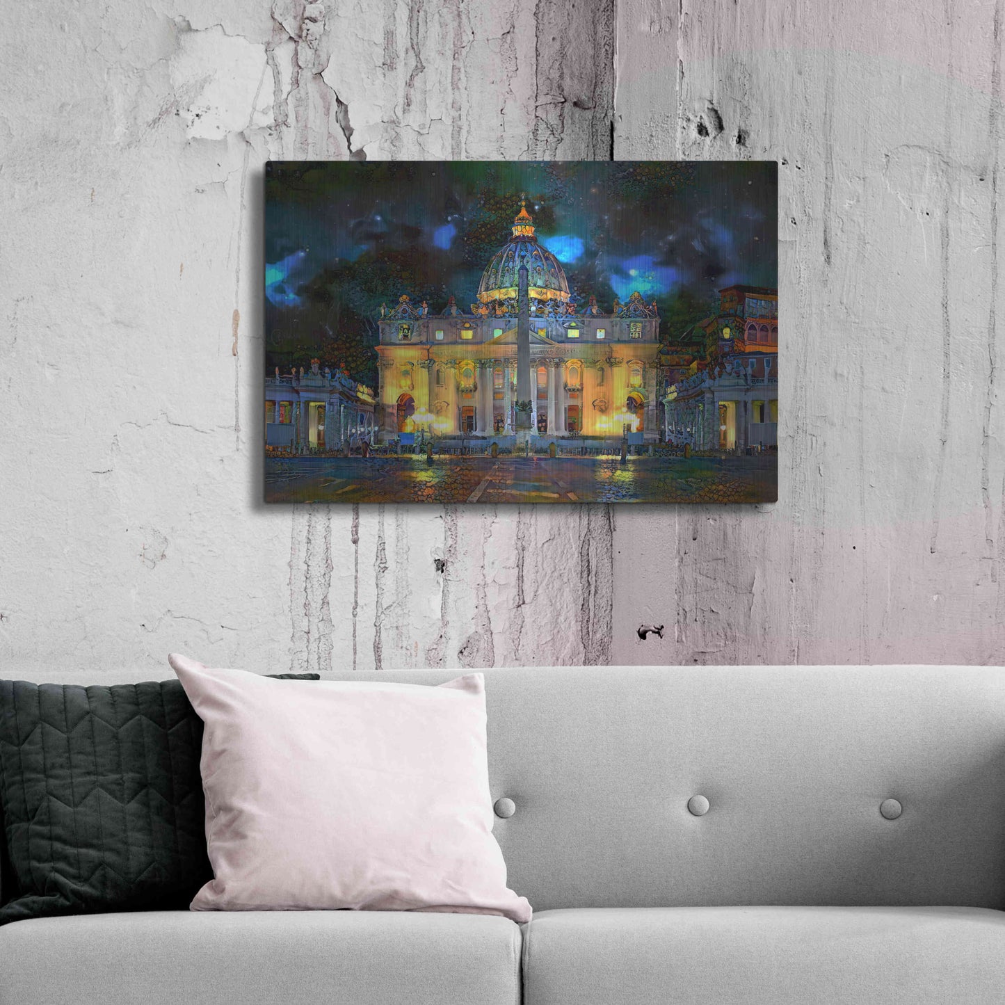 Luxe Metal Art 'Vatican City Saint Peter Basilica at night' by Pedro Gavidia, Metal Wall Art,36x24