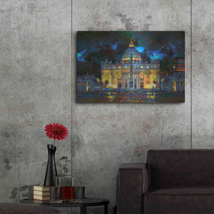 Luxe Metal Art 'Vatican City Saint Peter Basilica at night' by Pedro Gavidia, Metal Wall Art,36x24