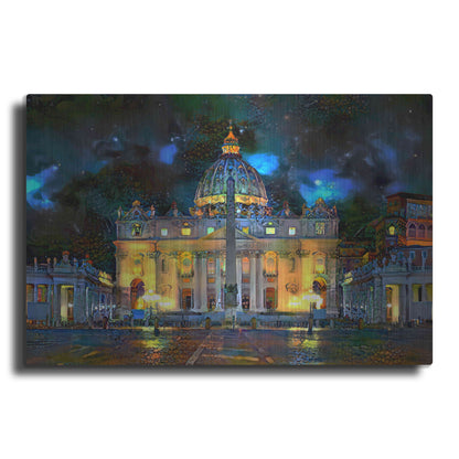 Luxe Metal Art 'Vatican City Saint Peter Basilica at night' by Pedro Gavidia, Metal Wall Art