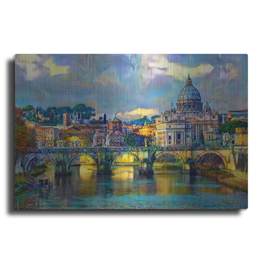 Luxe Metal Art 'Vatican City Saint Peter Basilica and bridge by day' by Pedro Gavidia, Metal Wall Art