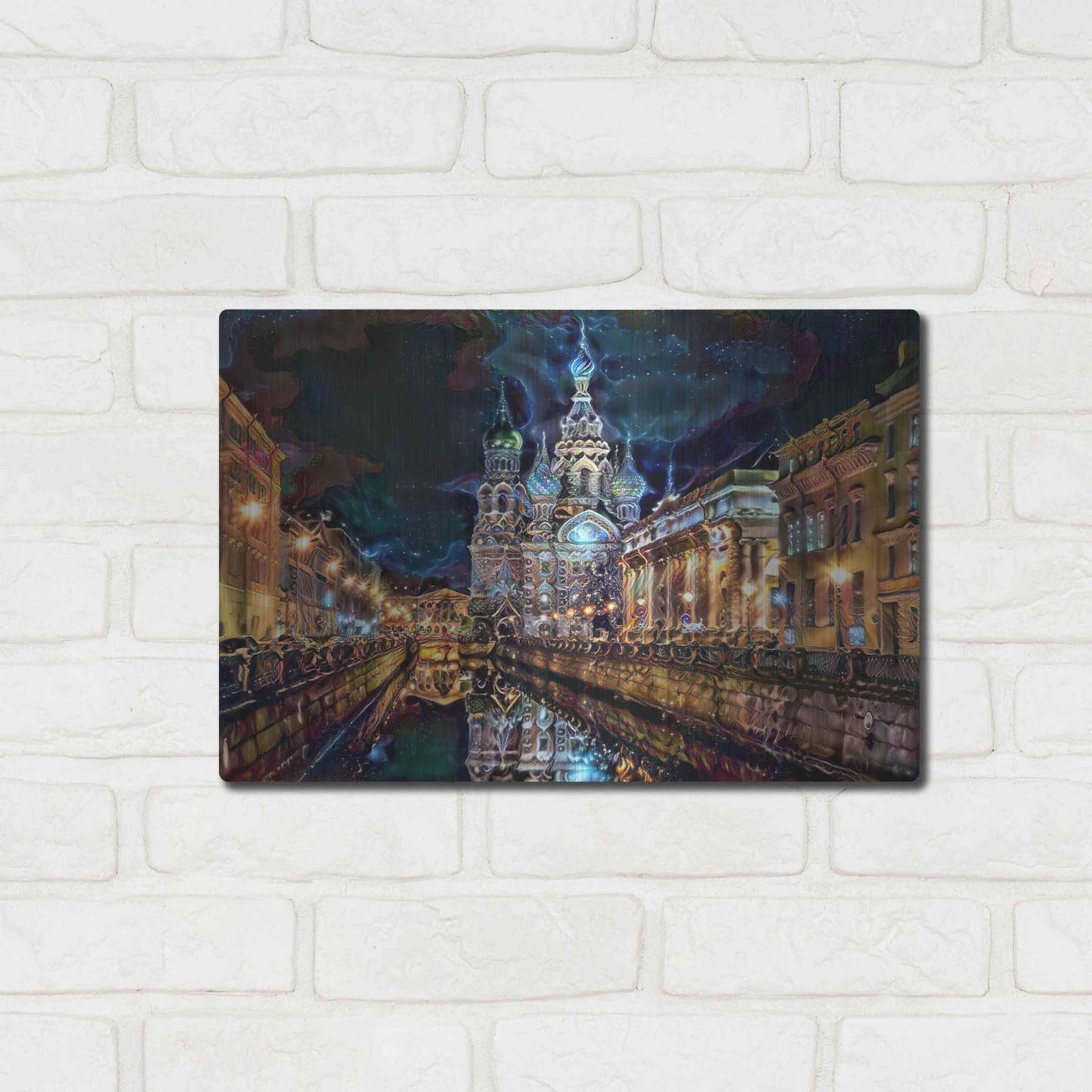 Luxe Metal Art 'Saint Petersburg Russia Church of the Savior on Spilled Blood at night' by Pedro Gavidia, Metal Wall Art,16x12