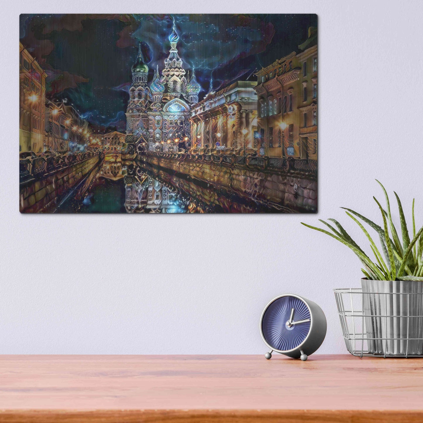 Luxe Metal Art 'Saint Petersburg Russia Church of the Savior on Spilled Blood at night' by Pedro Gavidia, Metal Wall Art,16x12