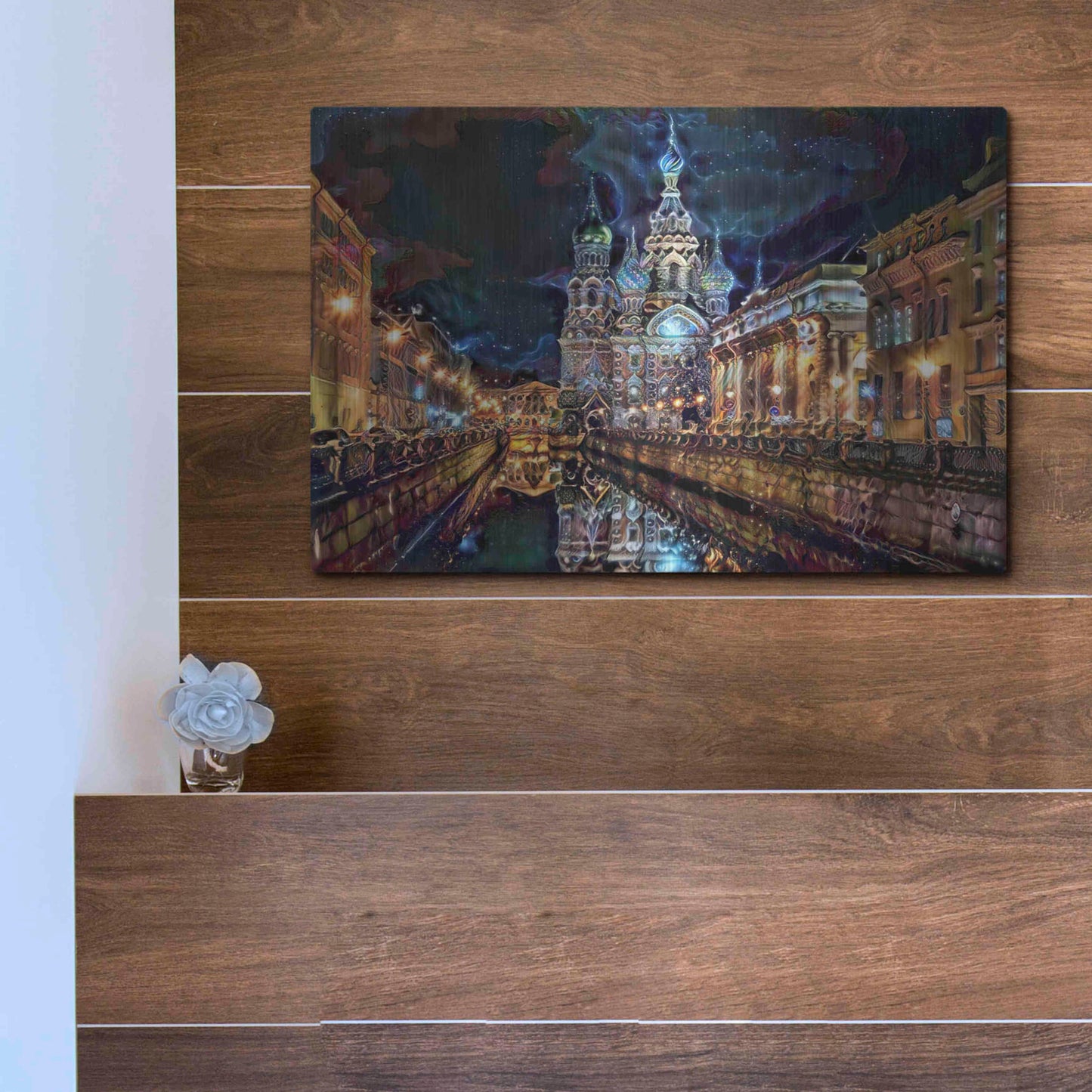 Luxe Metal Art 'Saint Petersburg Russia Church of the Savior on Spilled Blood at night' by Pedro Gavidia, Metal Wall Art,16x12