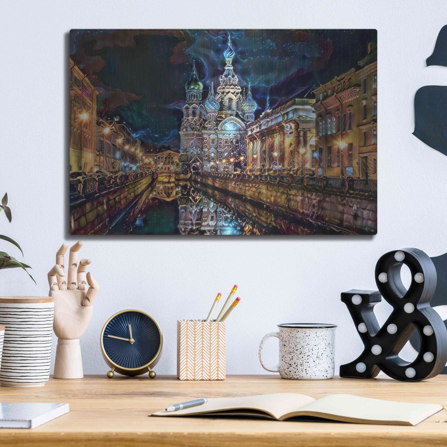 Luxe Metal Art 'Saint Petersburg Russia Church of the Savior on Spilled Blood at night' by Pedro Gavidia, Metal Wall Art,16x12