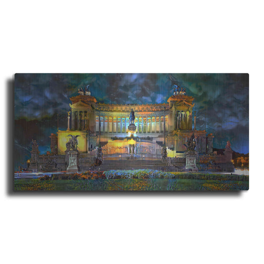 Luxe Metal Art 'Rome Italy Victor Emmanuel II National Monument at night' by Pedro Gavidia, Metal Wall Art