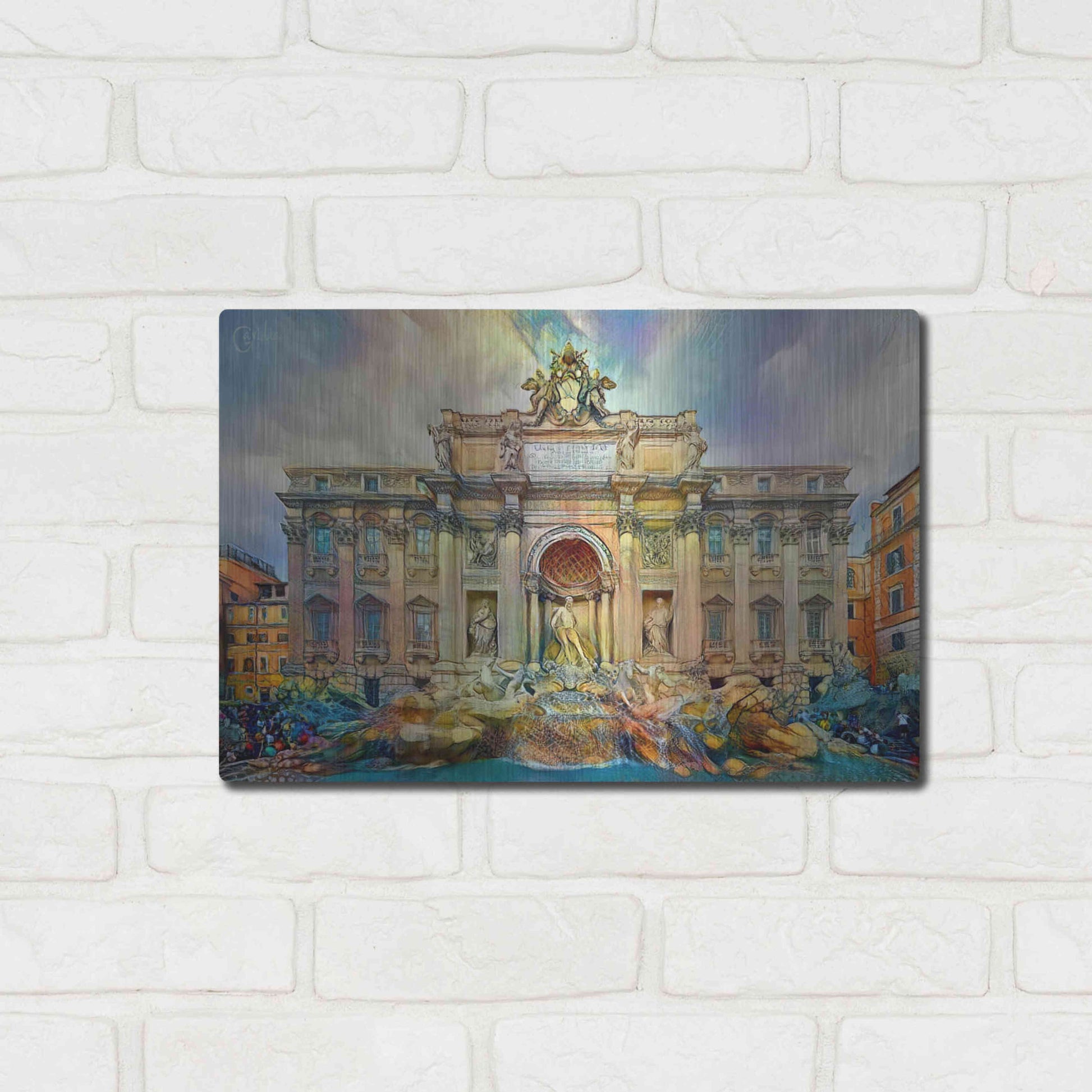 Luxe Metal Art 'Rome Italy Trevi Fountain' by Pedro Gavidia, Metal Wall Art,16x12