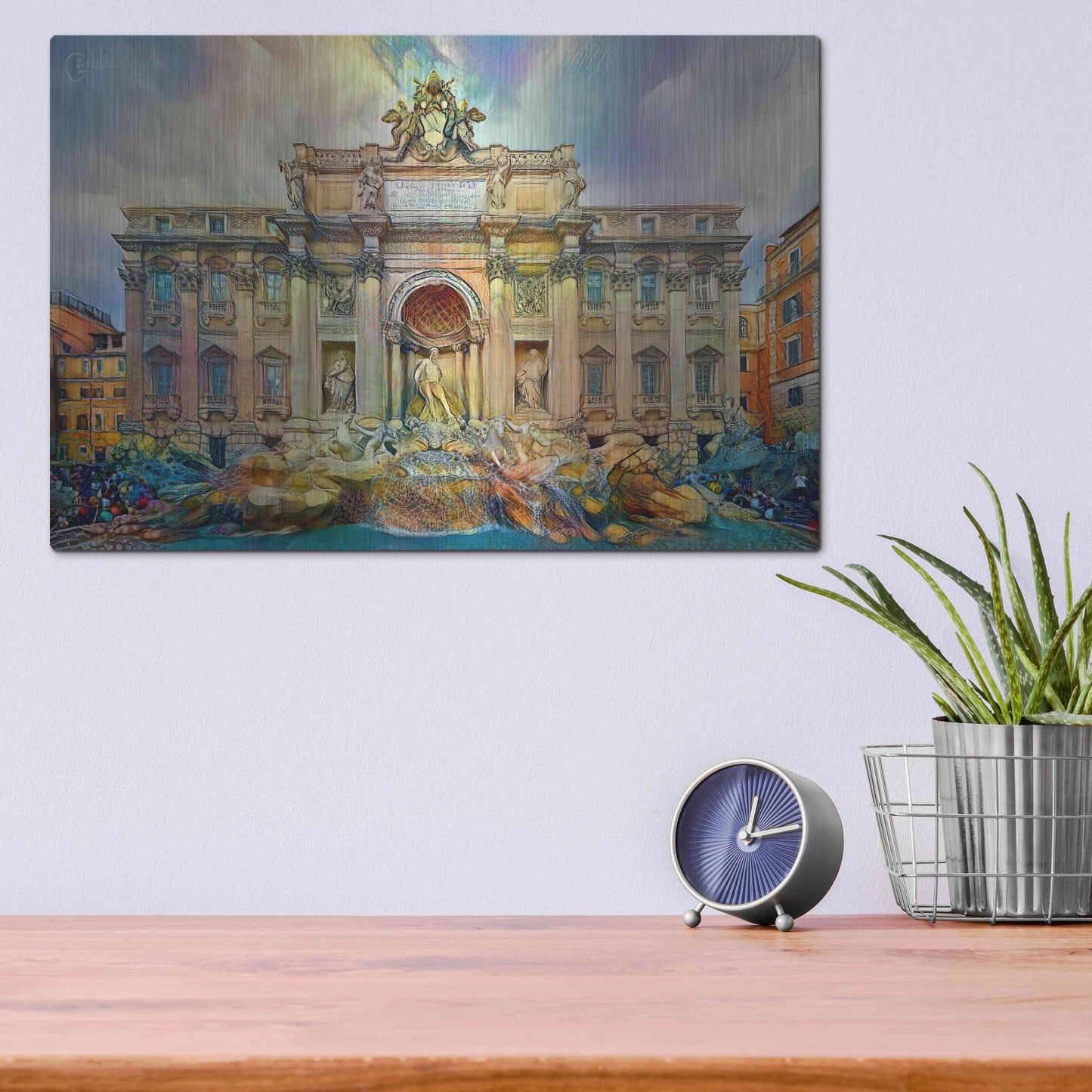 Luxe Metal Art 'Rome Italy Trevi Fountain' by Pedro Gavidia, Metal Wall Art,16x12