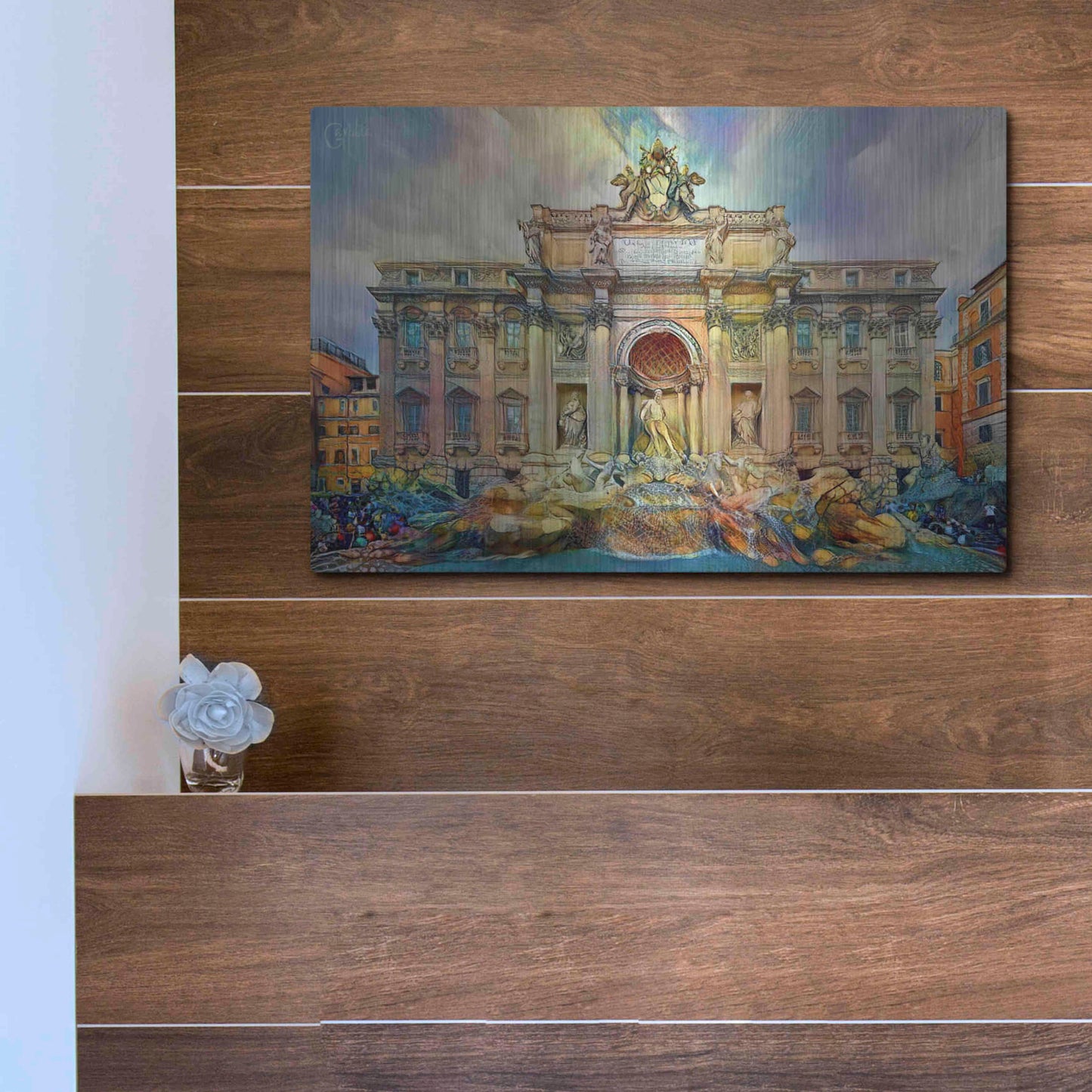 Luxe Metal Art 'Rome Italy Trevi Fountain' by Pedro Gavidia, Metal Wall Art,16x12