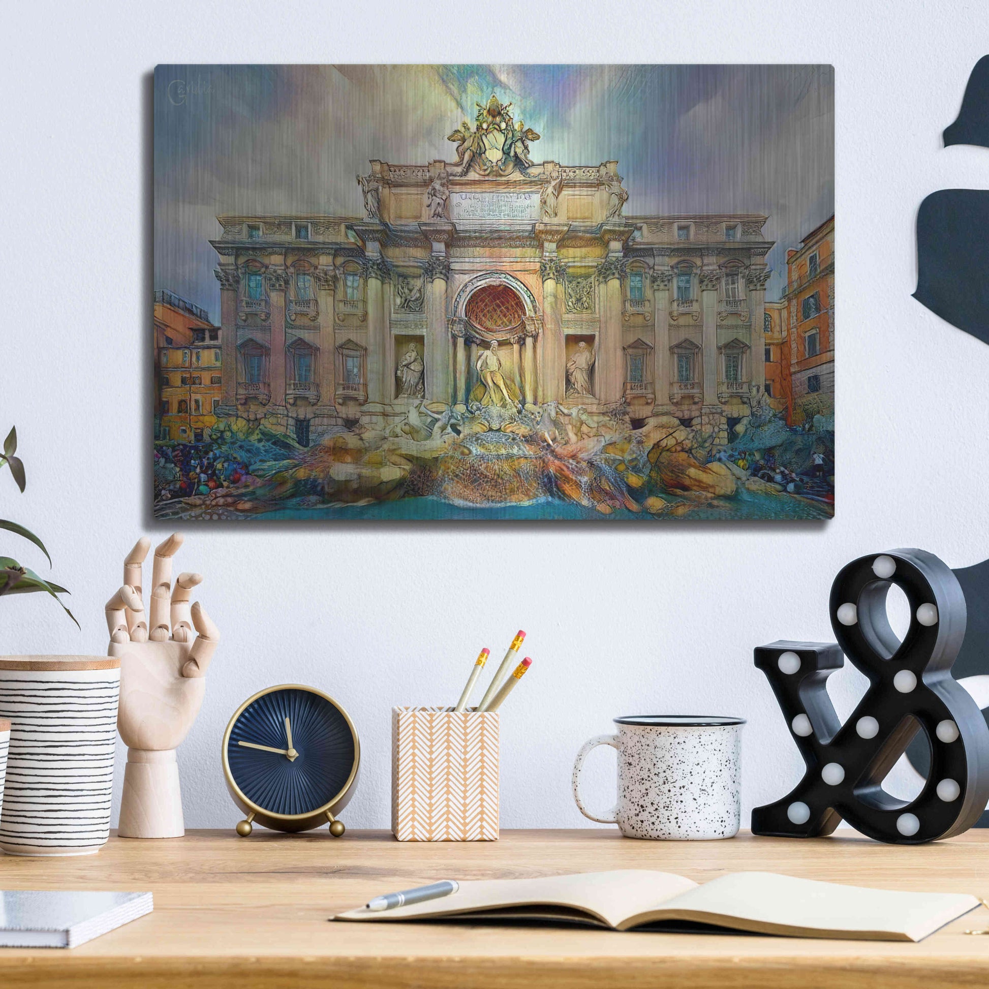 Luxe Metal Art 'Rome Italy Trevi Fountain' by Pedro Gavidia, Metal Wall Art,16x12