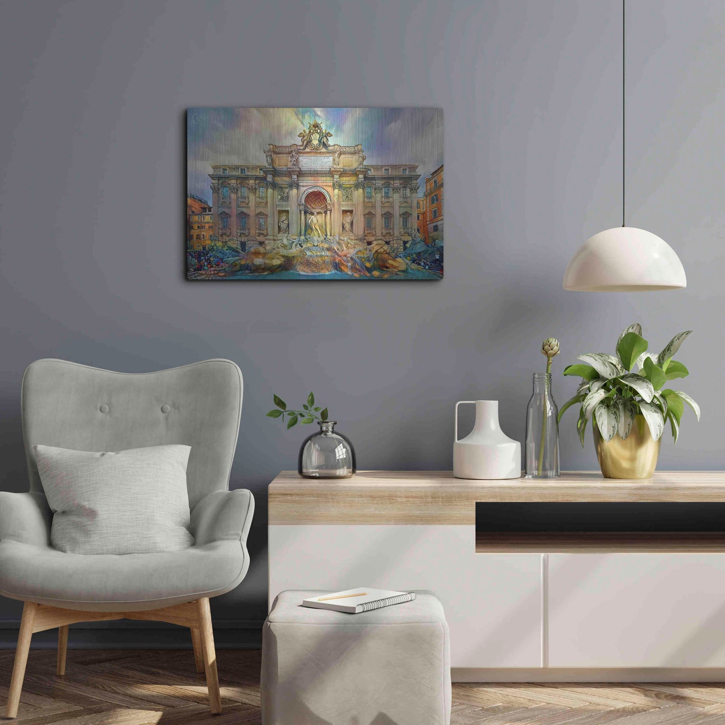 Luxe Metal Art 'Rome Italy Trevi Fountain' by Pedro Gavidia, Metal Wall Art,24x16