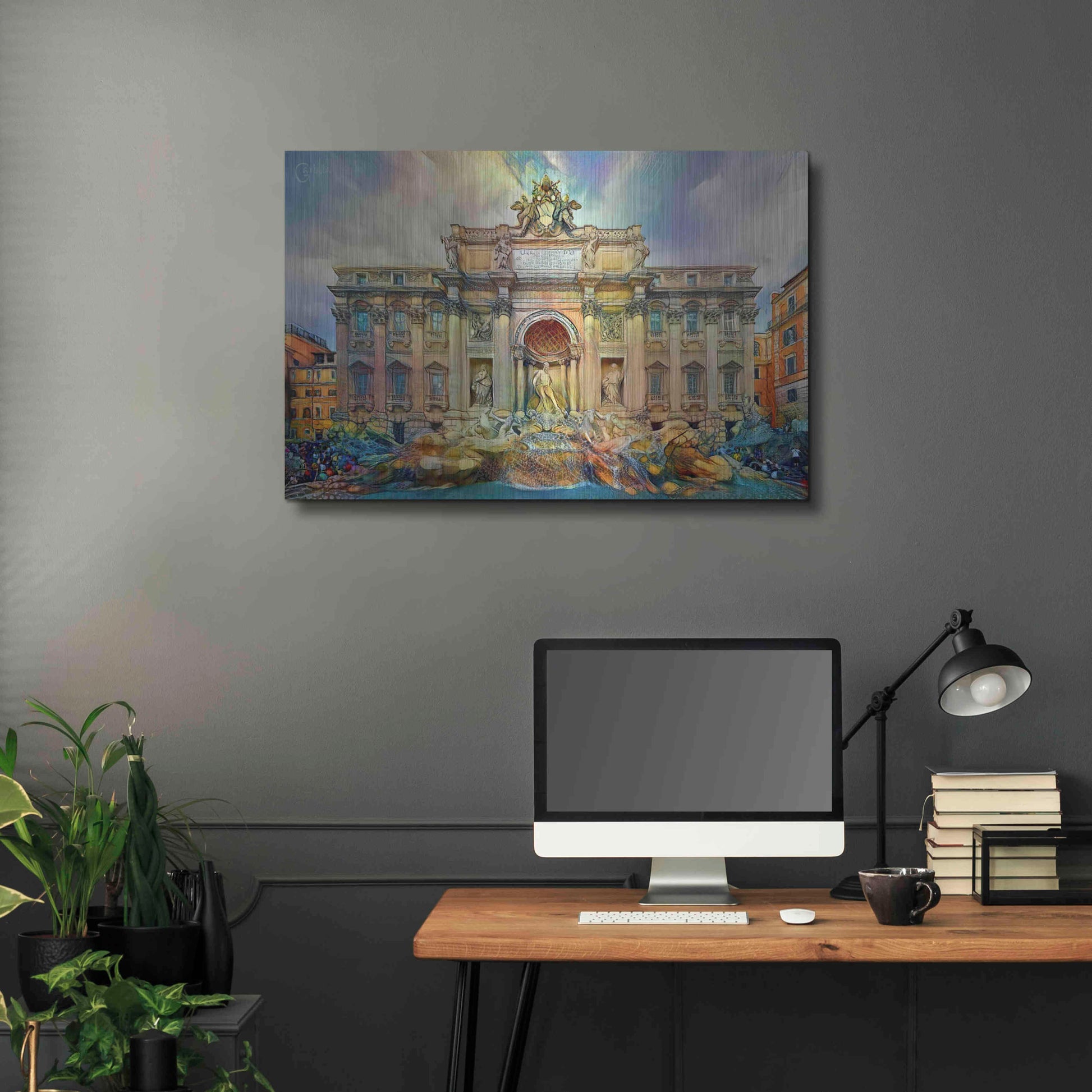 Luxe Metal Art 'Rome Italy Trevi Fountain' by Pedro Gavidia, Metal Wall Art,36x24