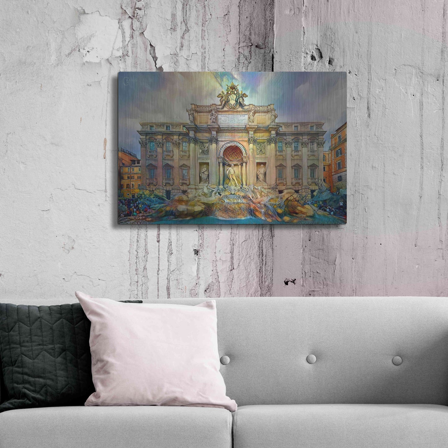 Luxe Metal Art 'Rome Italy Trevi Fountain' by Pedro Gavidia, Metal Wall Art,36x24