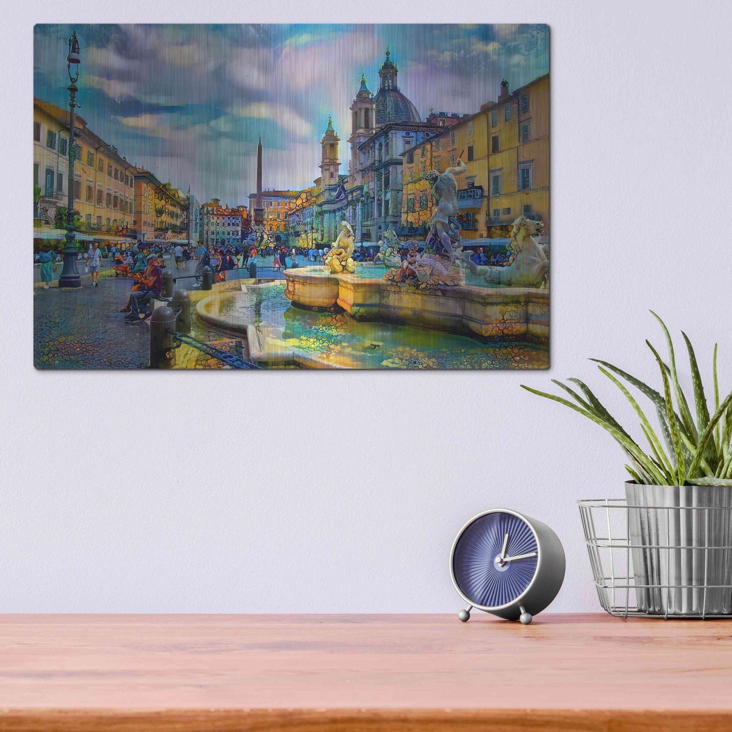 Luxe Metal Art 'Rome Italy Piazza Navona' by Pedro Gavidia, Metal Wall Art,16x12