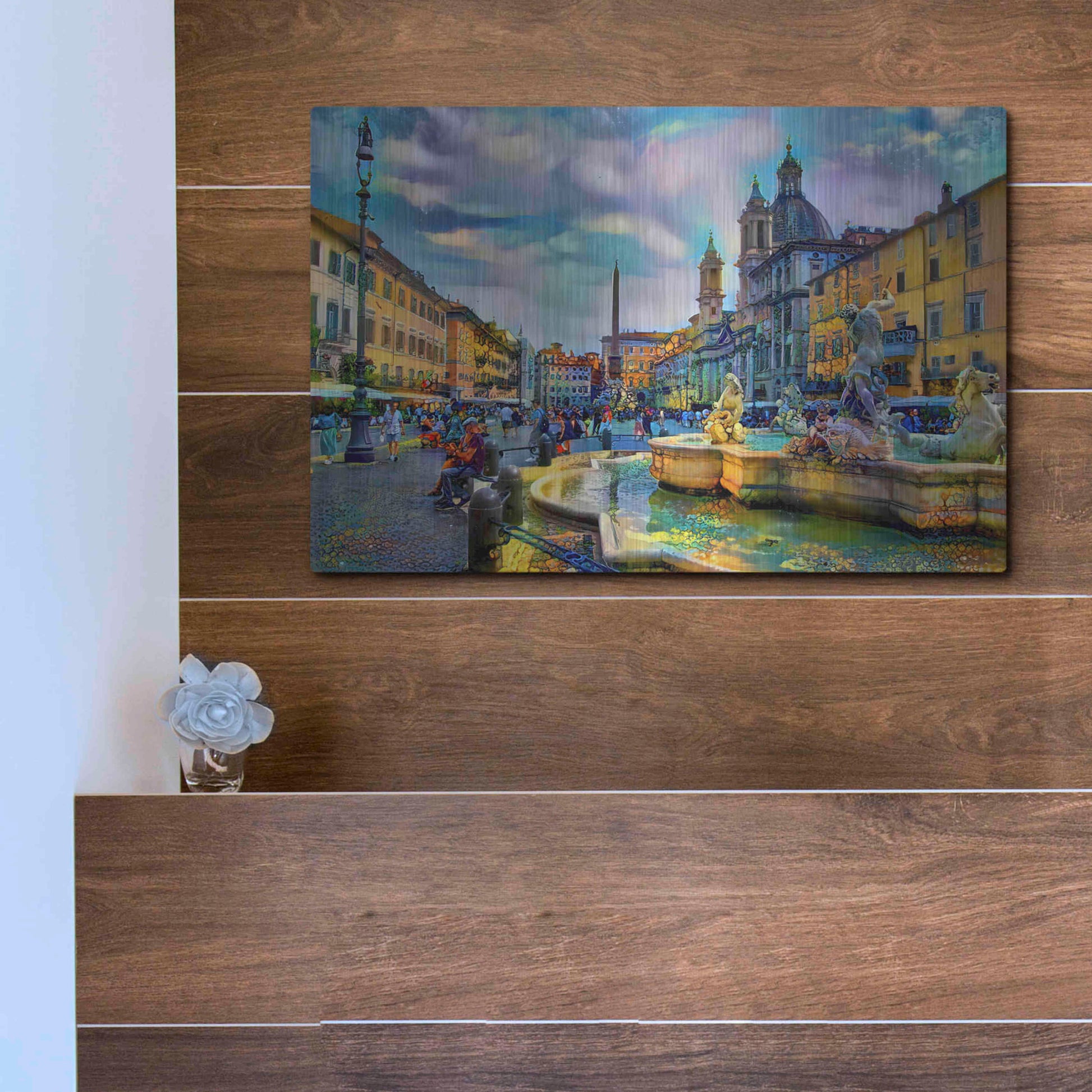 Luxe Metal Art 'Rome Italy Piazza Navona' by Pedro Gavidia, Metal Wall Art,16x12