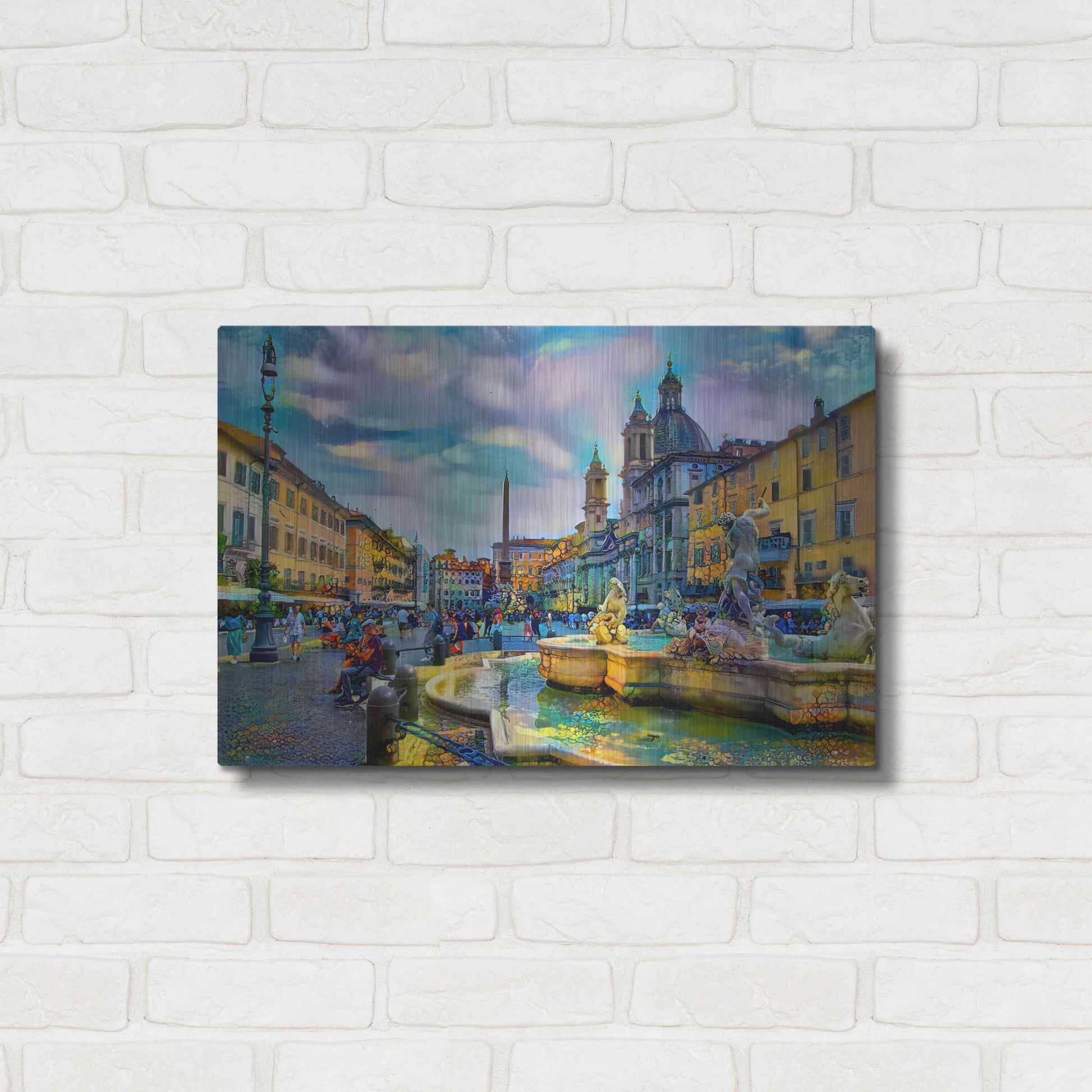 Luxe Metal Art 'Rome Italy Piazza Navona' by Pedro Gavidia, Metal Wall Art,24x16