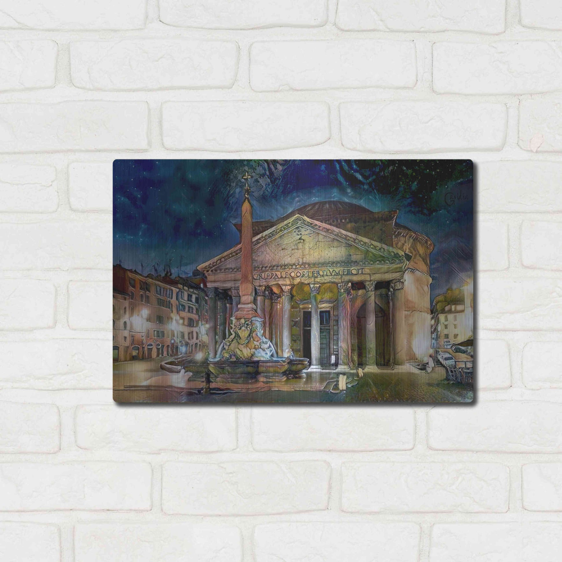 Luxe Metal Art 'Rome Italy Pantheon' by Pedro Gavidia, Metal Wall Art,16x12