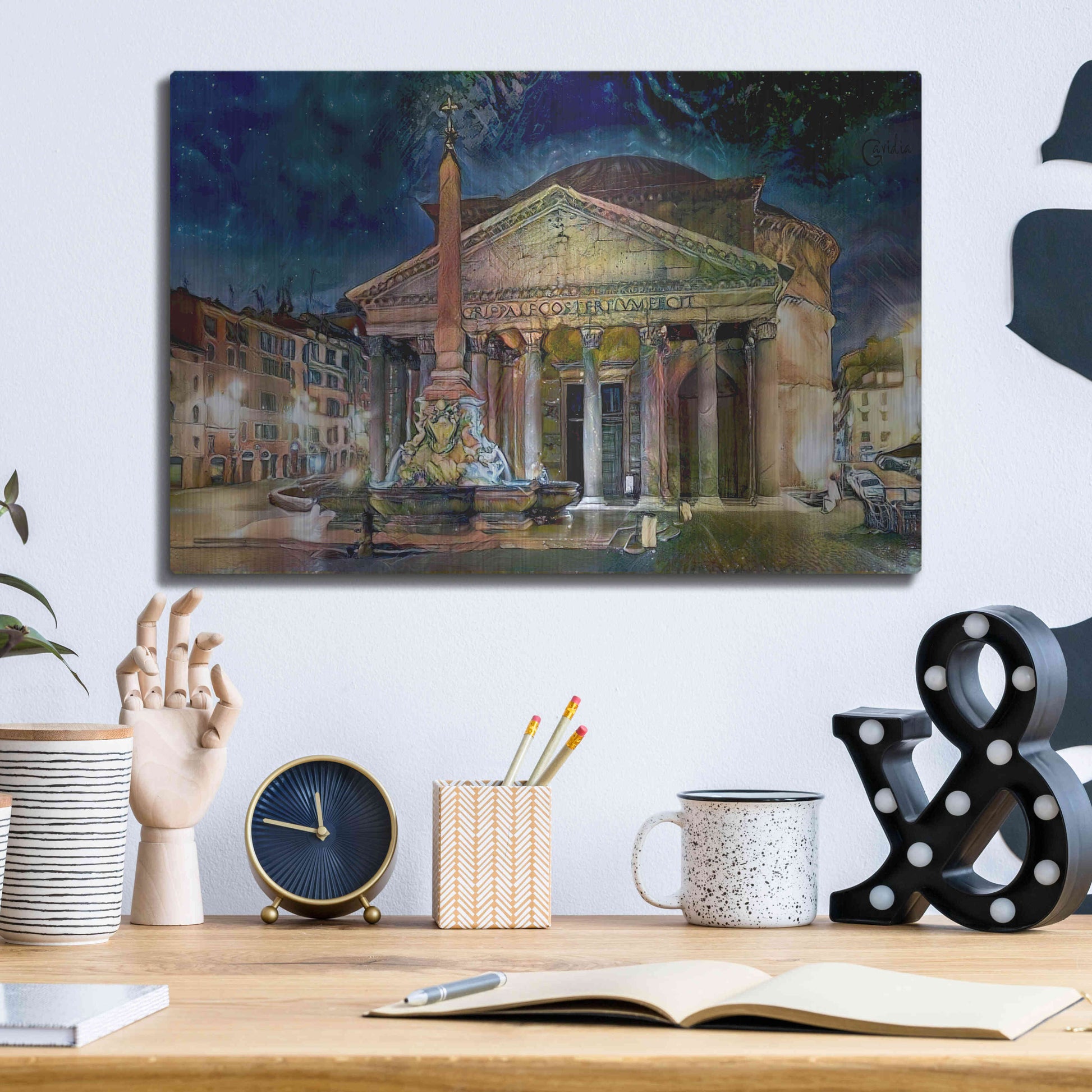 Luxe Metal Art 'Rome Italy Pantheon' by Pedro Gavidia, Metal Wall Art,16x12
