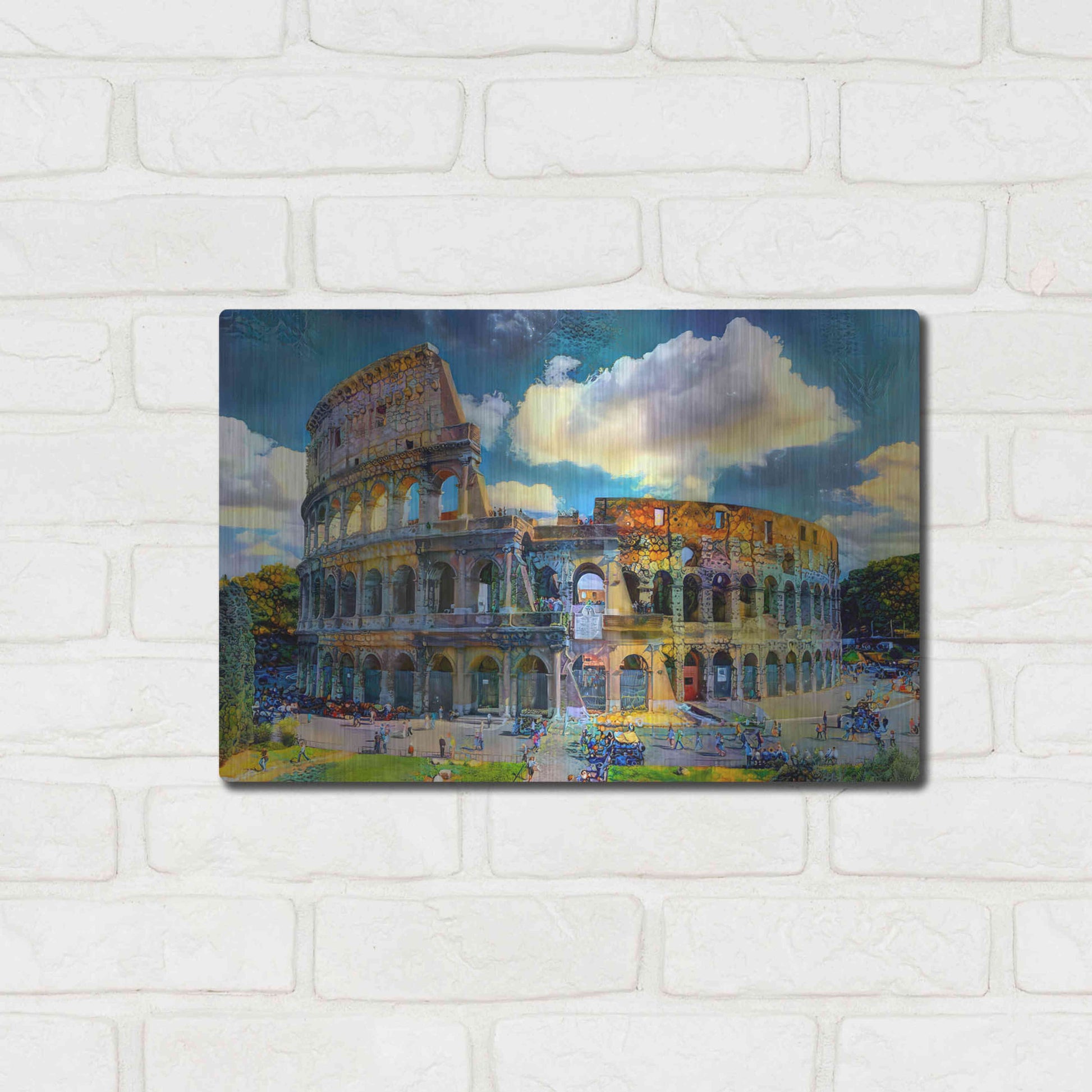 Luxe Metal Art 'Rome Italy Colosseum Ver1' by Pedro Gavidia, Metal Wall Art,16x12