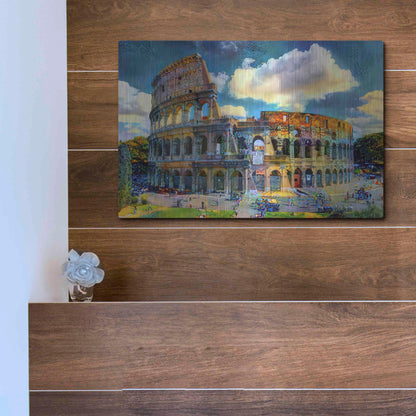 Luxe Metal Art 'Rome Italy Colosseum Ver1' by Pedro Gavidia, Metal Wall Art,16x12