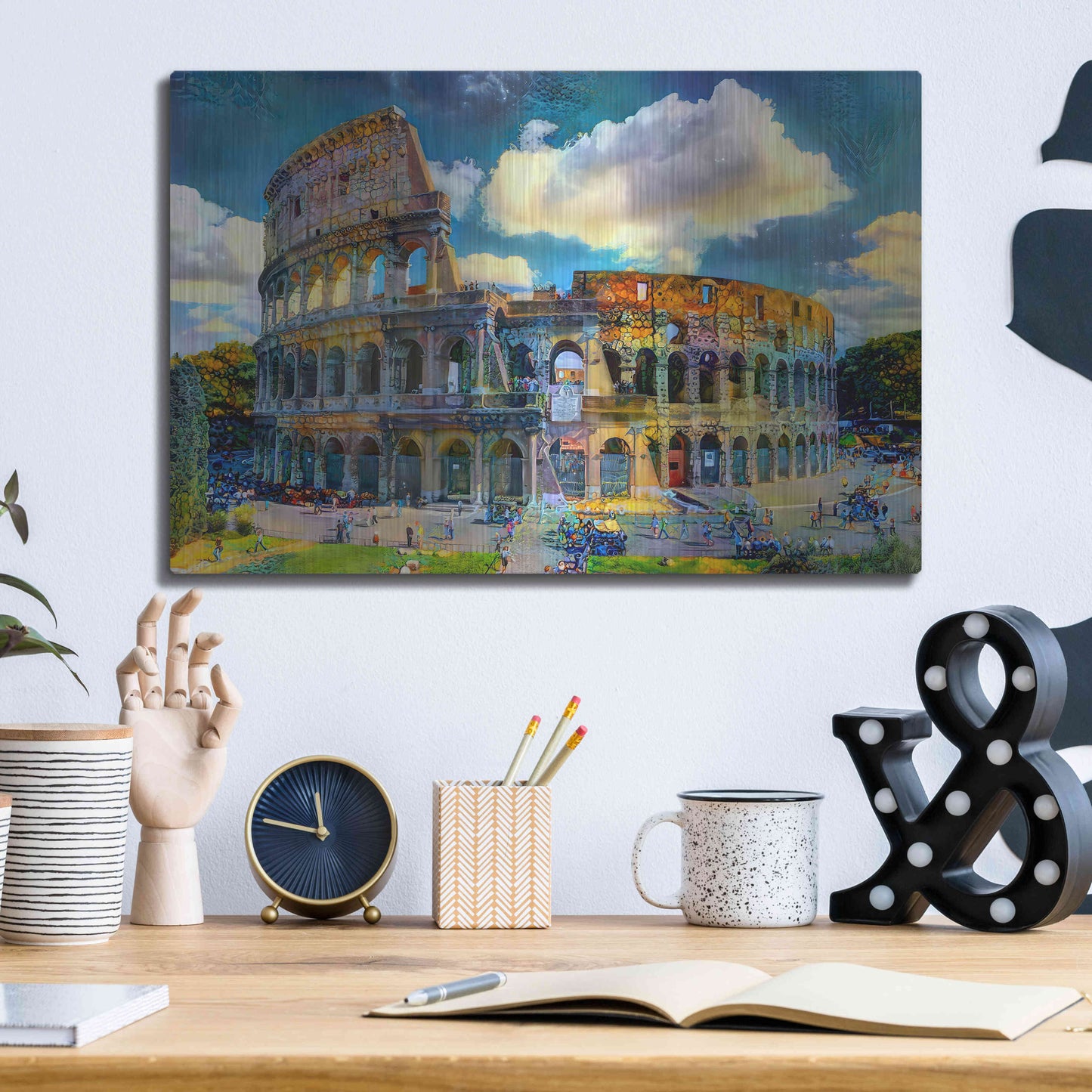 Luxe Metal Art 'Rome Italy Colosseum Ver1' by Pedro Gavidia, Metal Wall Art,16x12