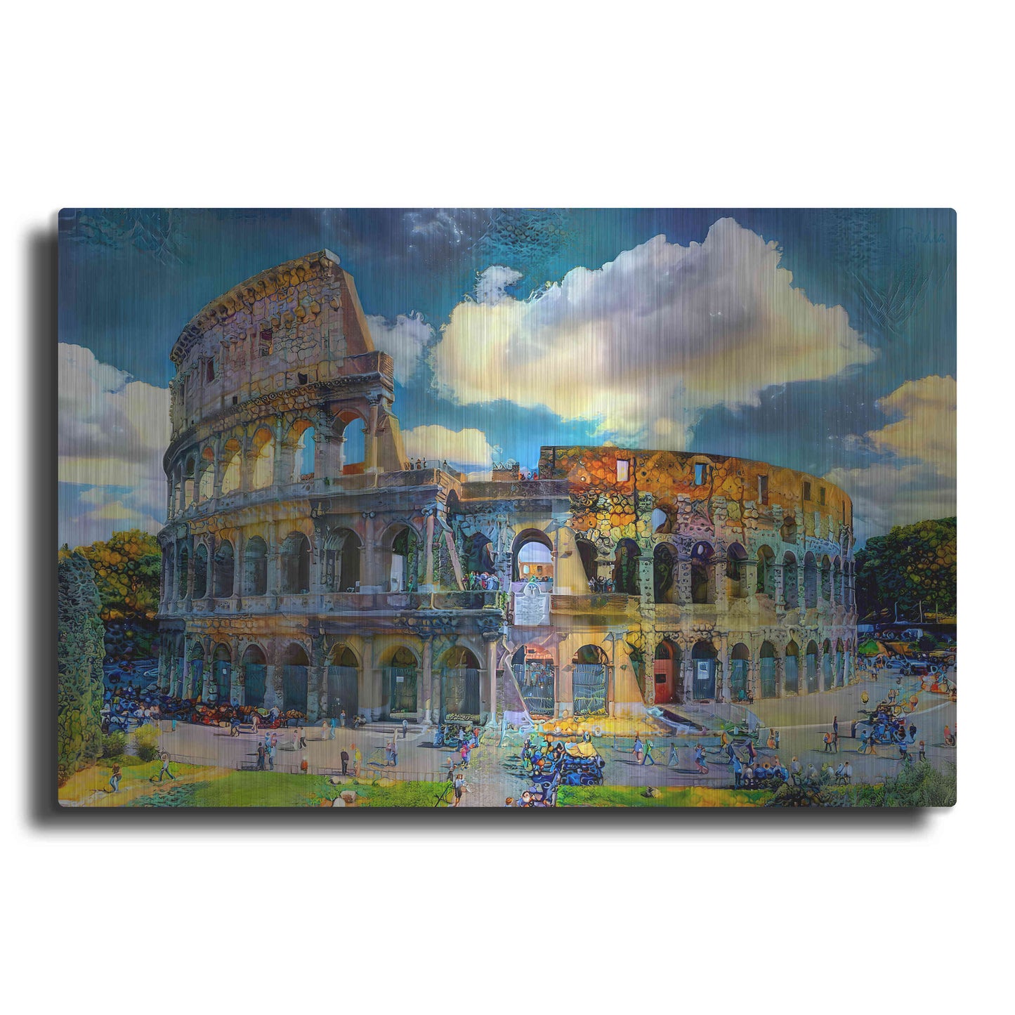 Luxe Metal Art 'Rome Italy Colosseum Ver1' by Pedro Gavidia, Metal Wall Art