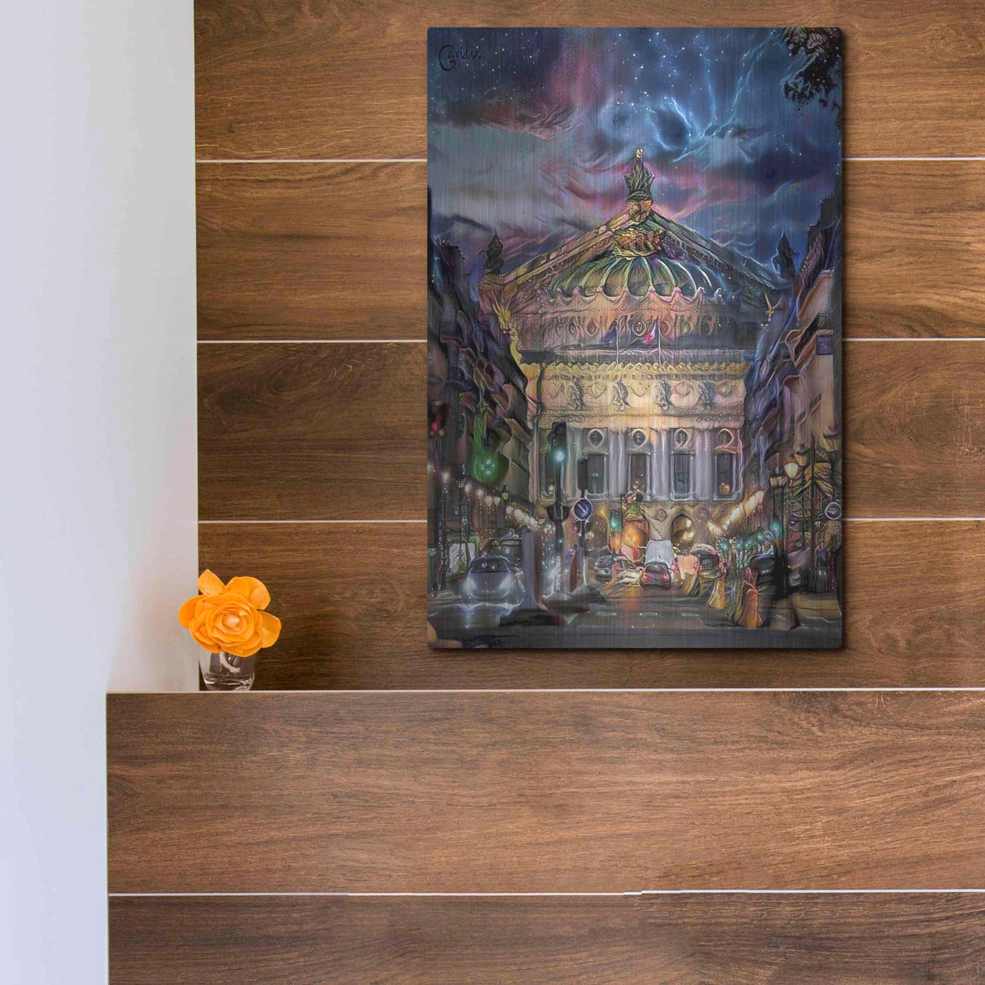 Luxe Metal Art 'Paris France Opera Garnier at dusk' by Pedro Gavidia, Metal Wall Art,12x16