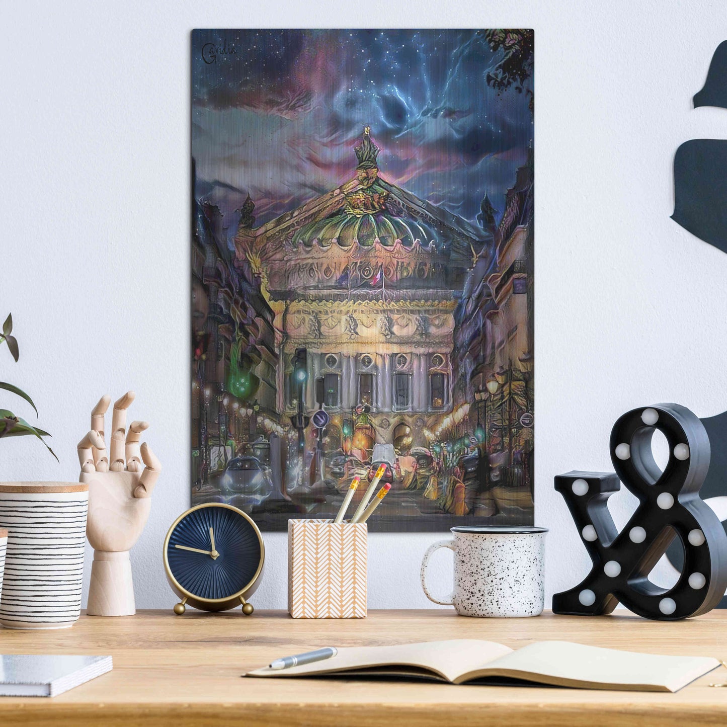 Luxe Metal Art 'Paris France Opera Garnier at dusk' by Pedro Gavidia, Metal Wall Art,12x16