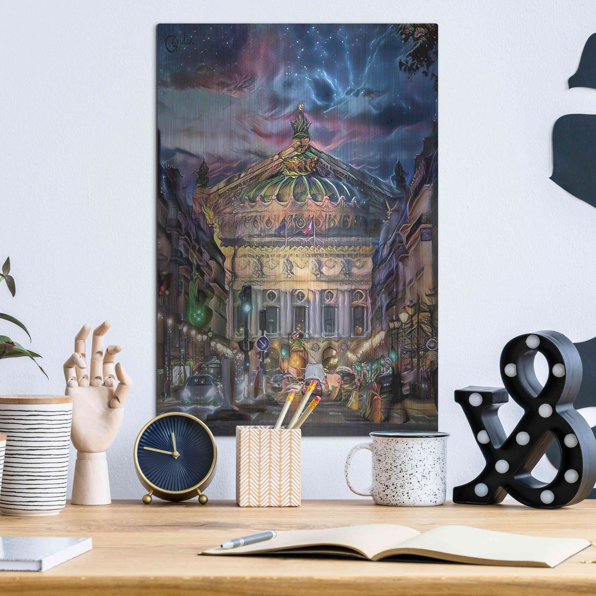 Luxe Metal Art 'Paris France Opera Garnier at dusk' by Pedro Gavidia, Metal Wall Art,12x16