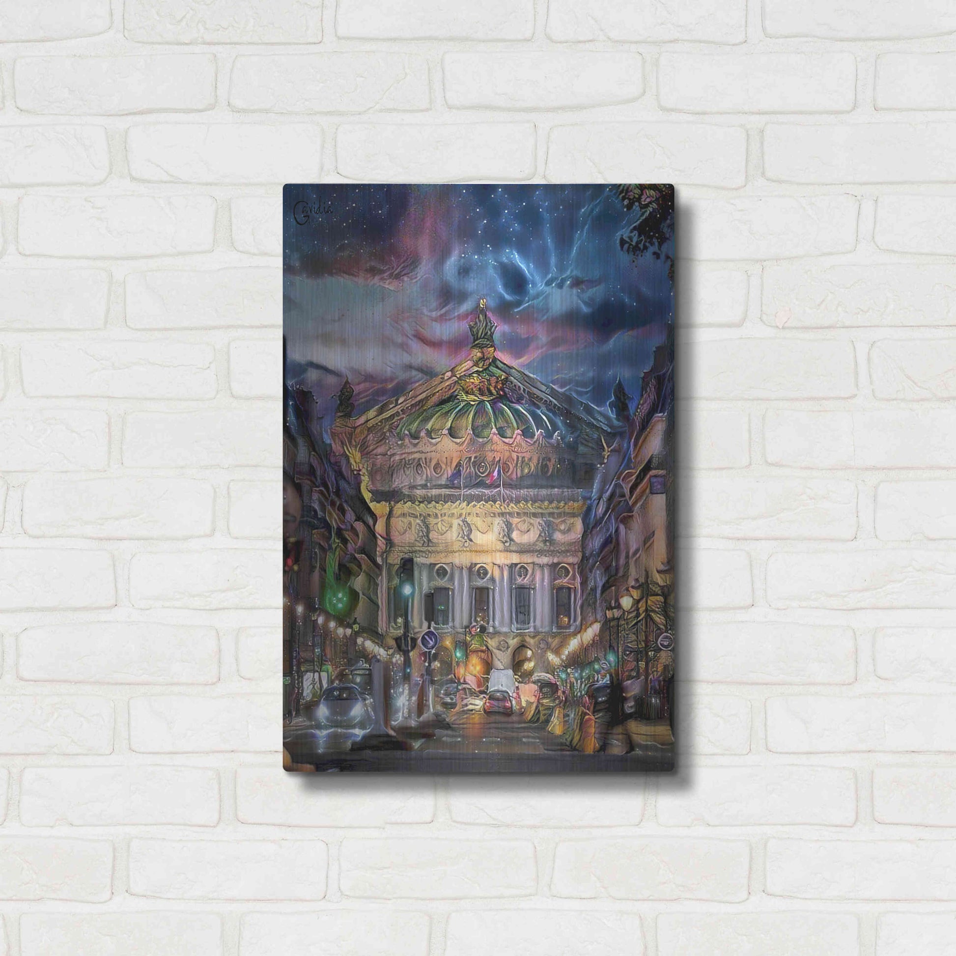 Luxe Metal Art 'Paris France Opera Garnier at dusk' by Pedro Gavidia, Metal Wall Art,16x24