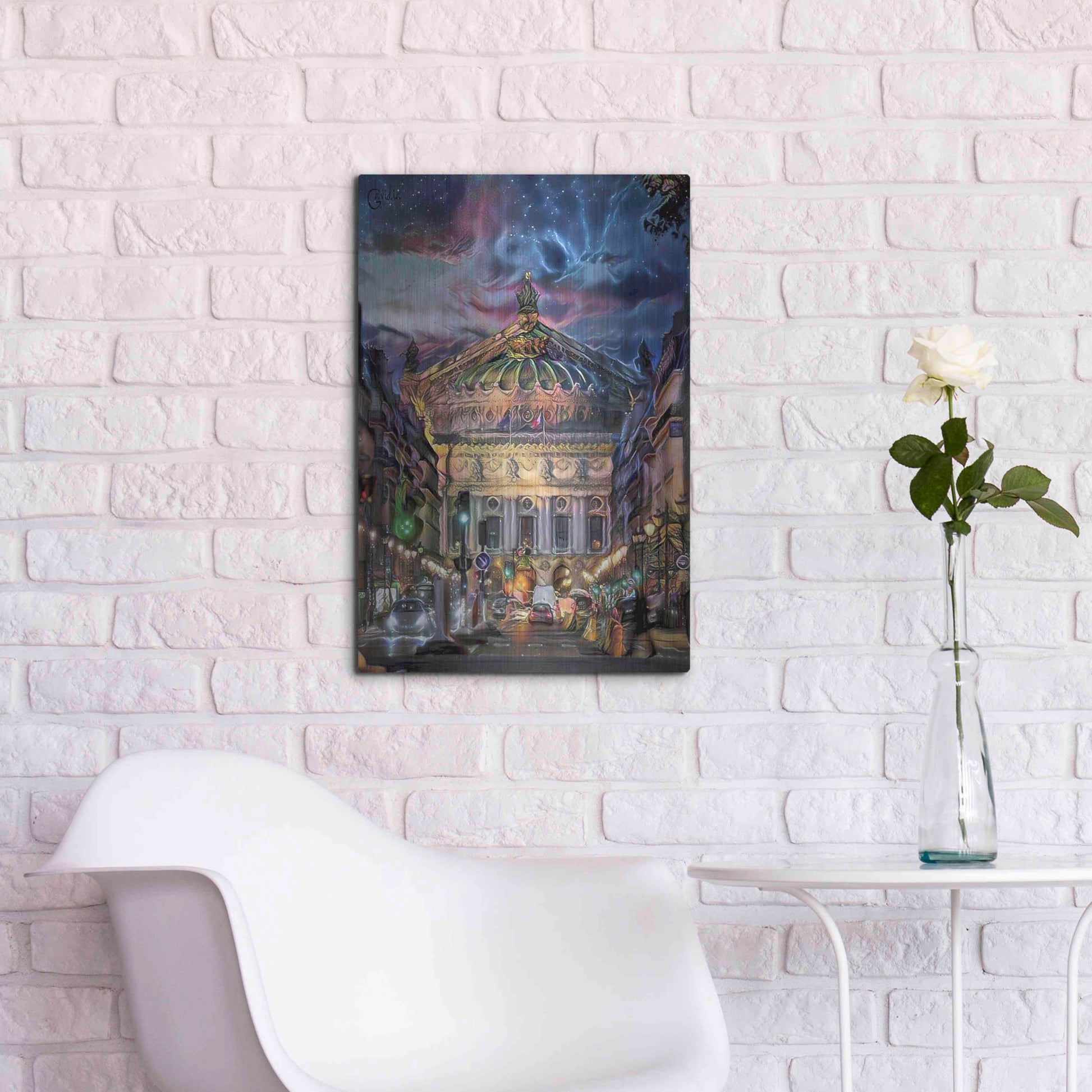 Luxe Metal Art 'Paris France Opera Garnier at dusk' by Pedro Gavidia, Metal Wall Art,16x24