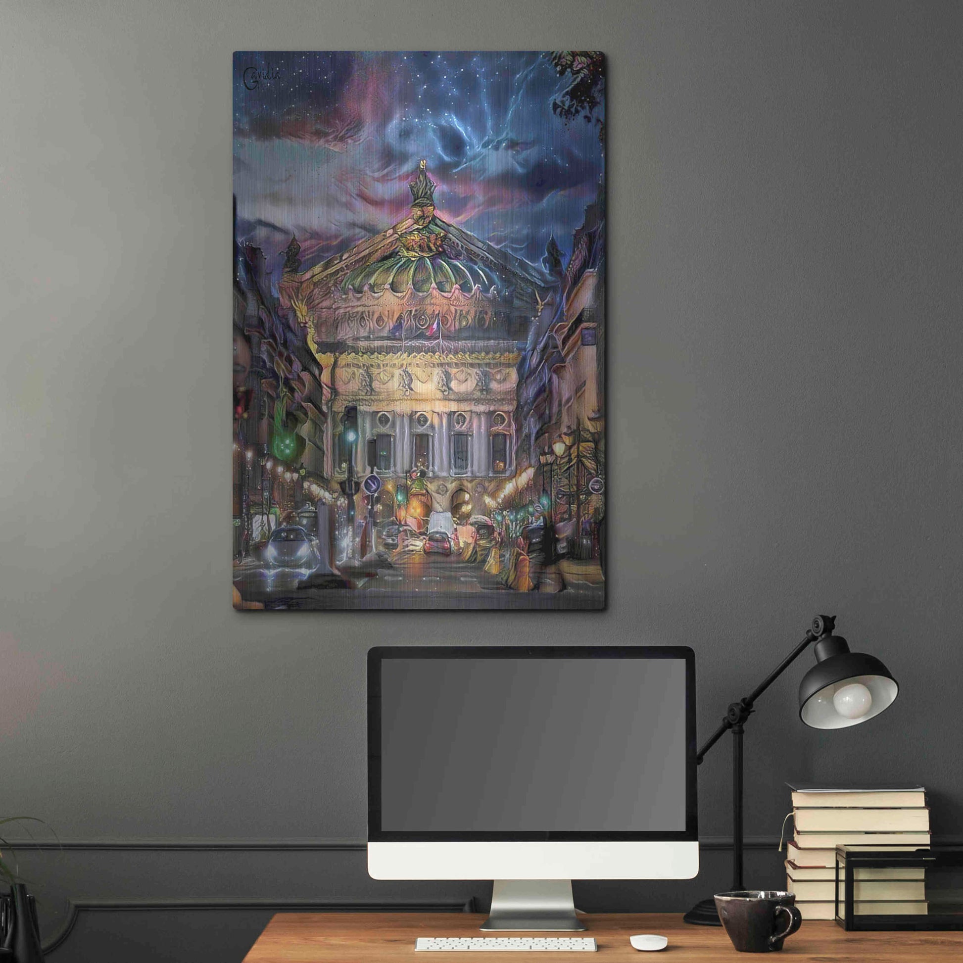 Luxe Metal Art 'Paris France Opera Garnier at dusk' by Pedro Gavidia, Metal Wall Art,24x36