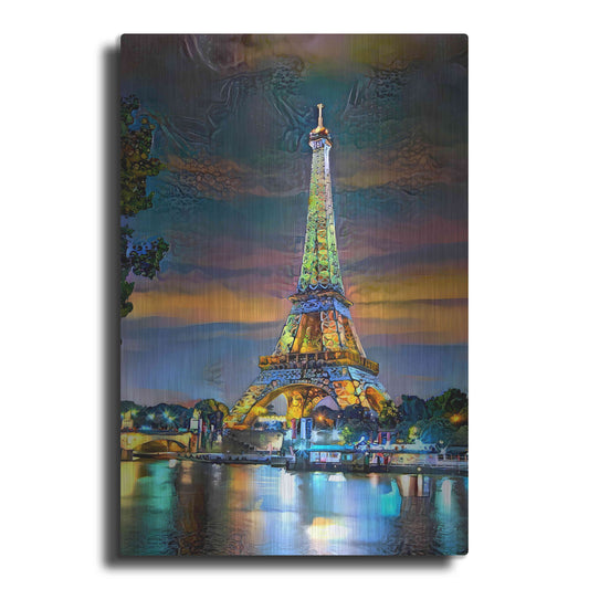 Luxe Metal Art 'Paris France Eiffel Tower at sunset' by Pedro Gavidia, Metal Wall Art