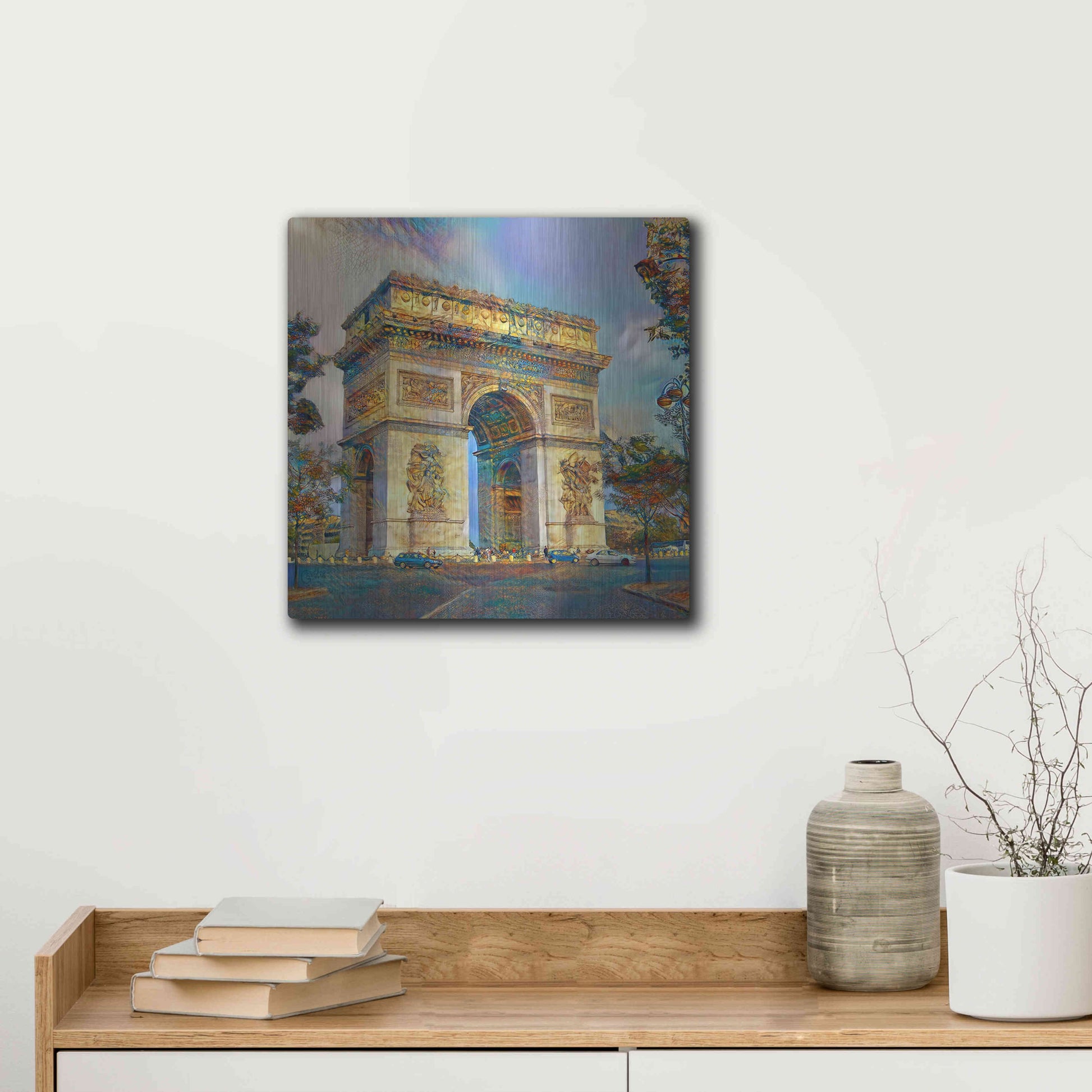 Luxe Metal Art 'Paris France Arc de Triomphe' by Pedro Gavidia, Metal Wall Art,12x12