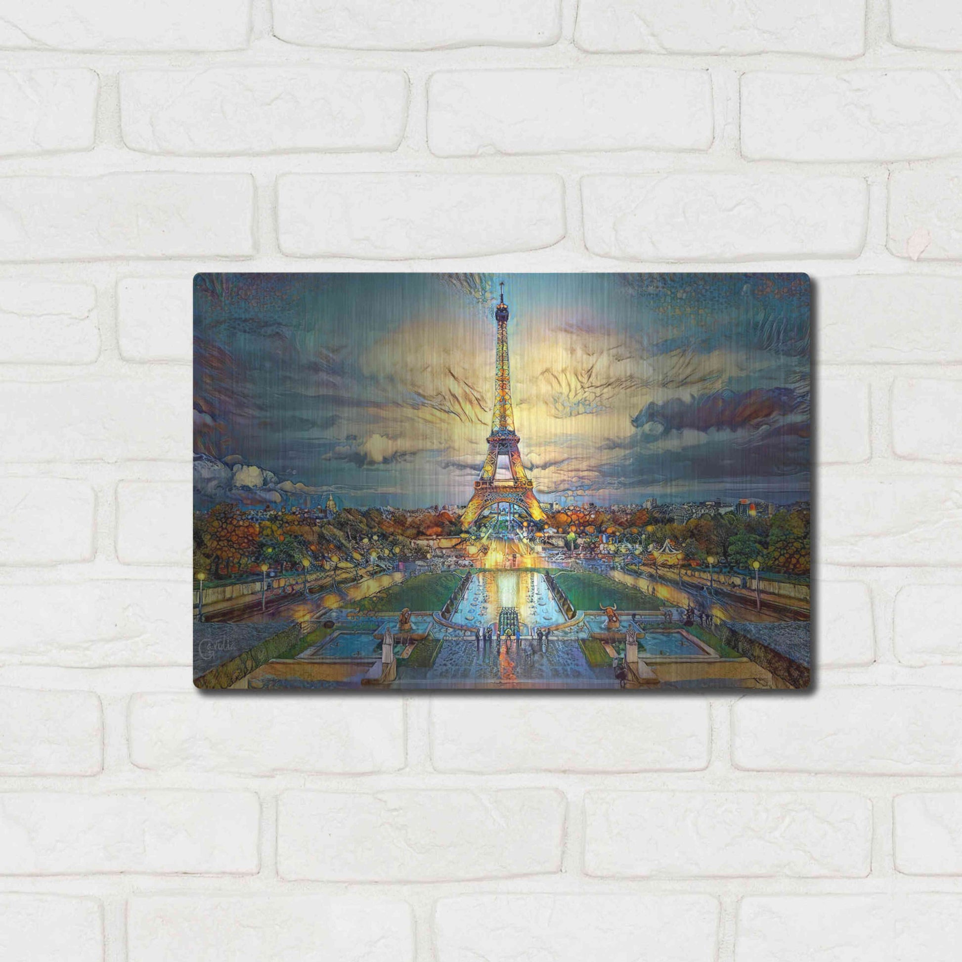 Luxe Metal Art 'Paris France Fontaines de Chaillot and Eiffel Tower seen from the Place du Trocadero' by Pedro Gavidia, Metal Wall Art,16x12