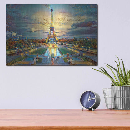 Luxe Metal Art 'Paris France Fontaines de Chaillot and Eiffel Tower seen from the Place du Trocadero' by Pedro Gavidia, Metal Wall Art,16x12