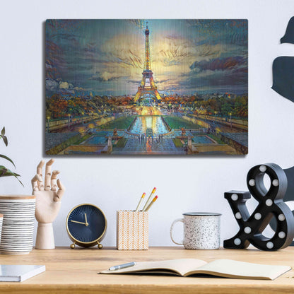 Luxe Metal Art 'Paris France Fontaines de Chaillot and Eiffel Tower seen from the Place du Trocadero' by Pedro Gavidia, Metal Wall Art,16x12