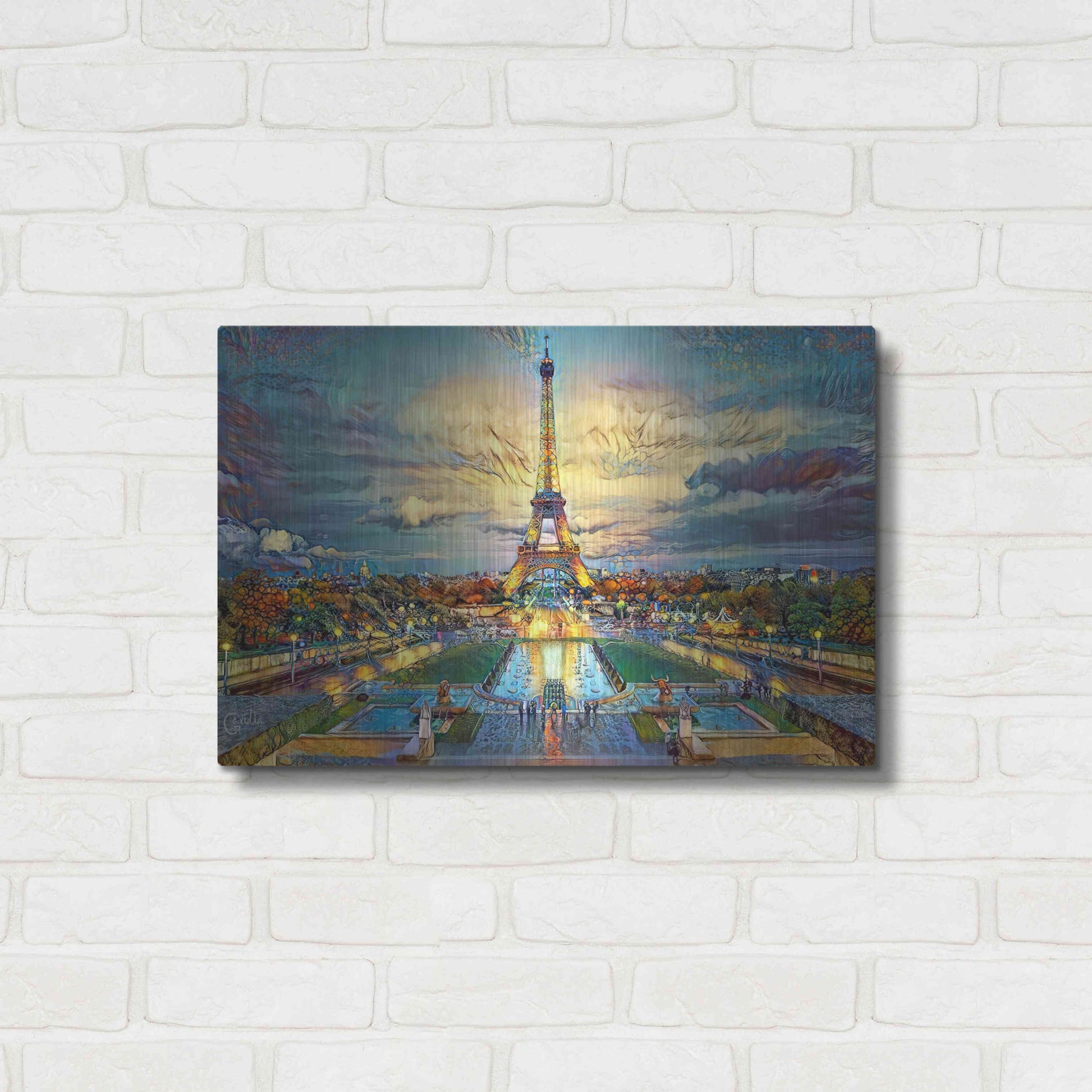 Luxe Metal Art 'Paris France Fontaines de Chaillot and Eiffel Tower seen from the Place du Trocadero' by Pedro Gavidia, Metal Wall Art,24x16