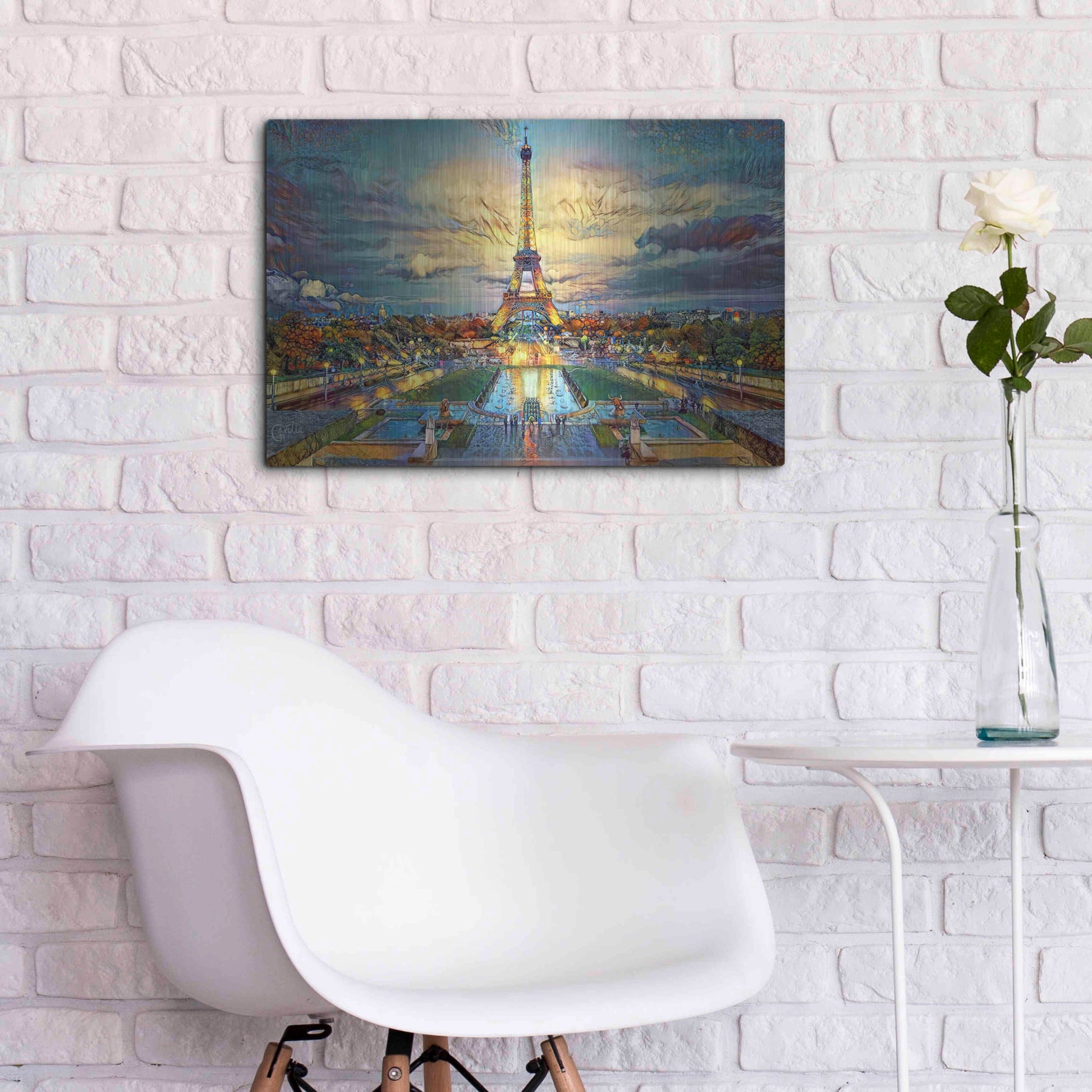 Luxe Metal Art 'Paris France Fontaines de Chaillot and Eiffel Tower seen from the Place du Trocadero' by Pedro Gavidia, Metal Wall Art,24x16