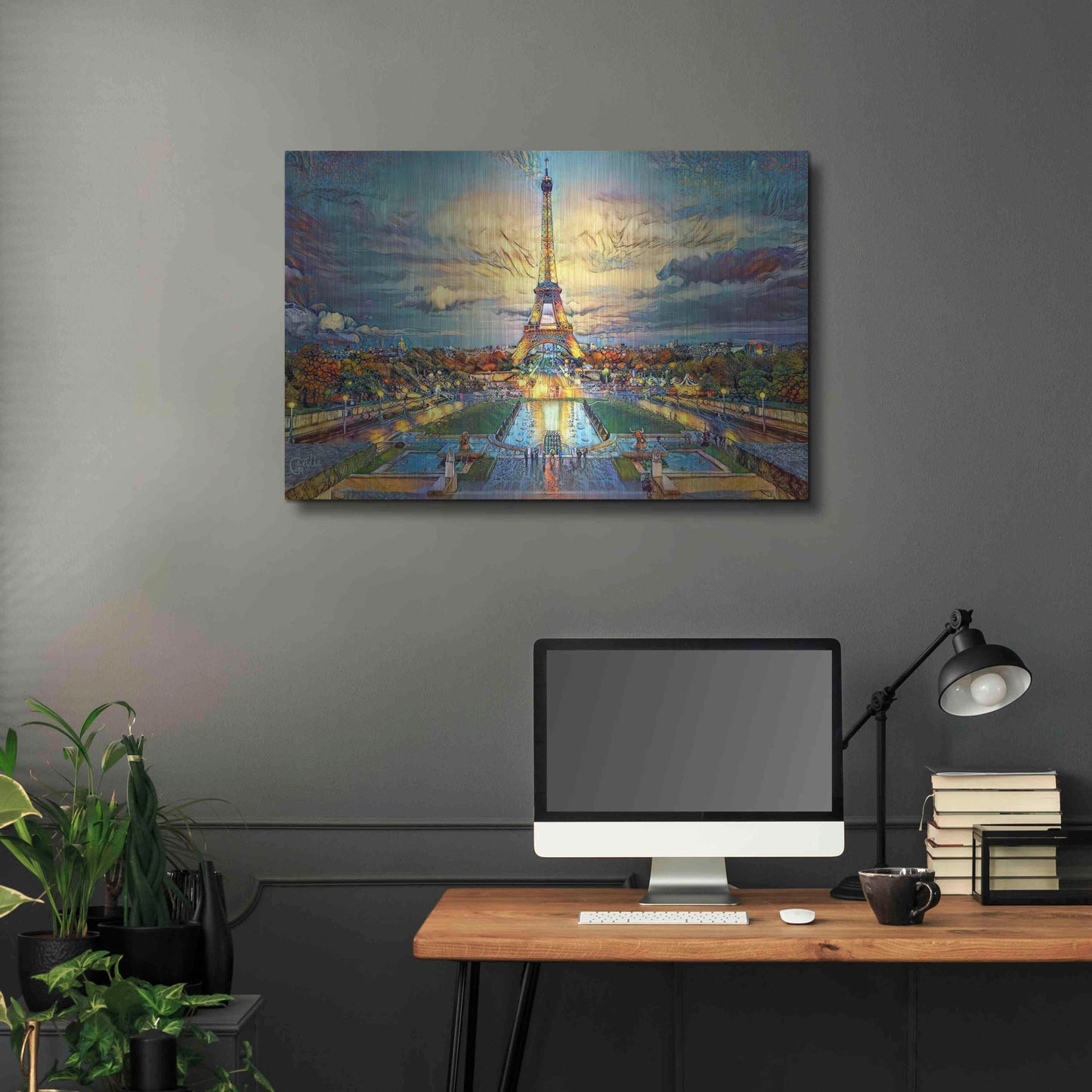 Luxe Metal Art 'Paris France Fontaines de Chaillot and Eiffel Tower seen from the Place du Trocadero' by Pedro Gavidia, Metal Wall Art,36x24