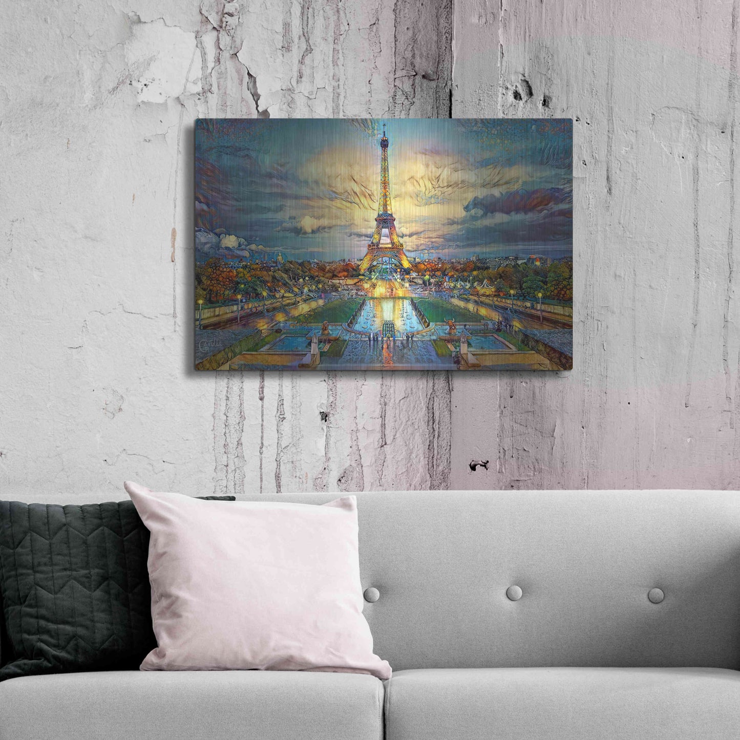 Luxe Metal Art 'Paris France Fontaines de Chaillot and Eiffel Tower seen from the Place du Trocadero' by Pedro Gavidia, Metal Wall Art,36x24