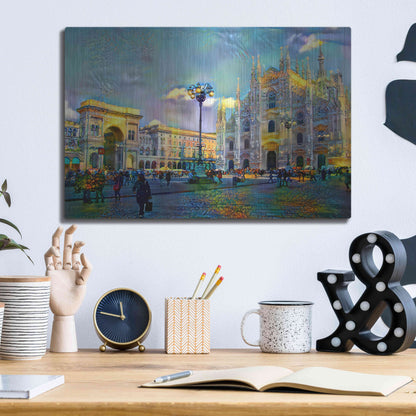 Luxe Metal Art 'Milan Italy Piazza del Duomo' by Pedro Gavidia, Metal Wall Art,16x12